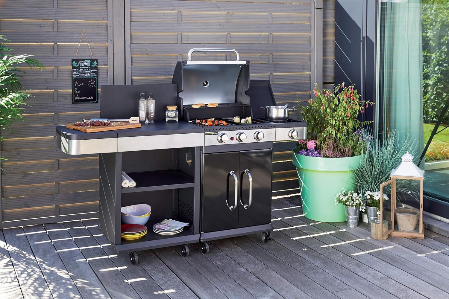 Cookin garden FIDGI 3B+Side Barbecue a Gas, Nero/Inox