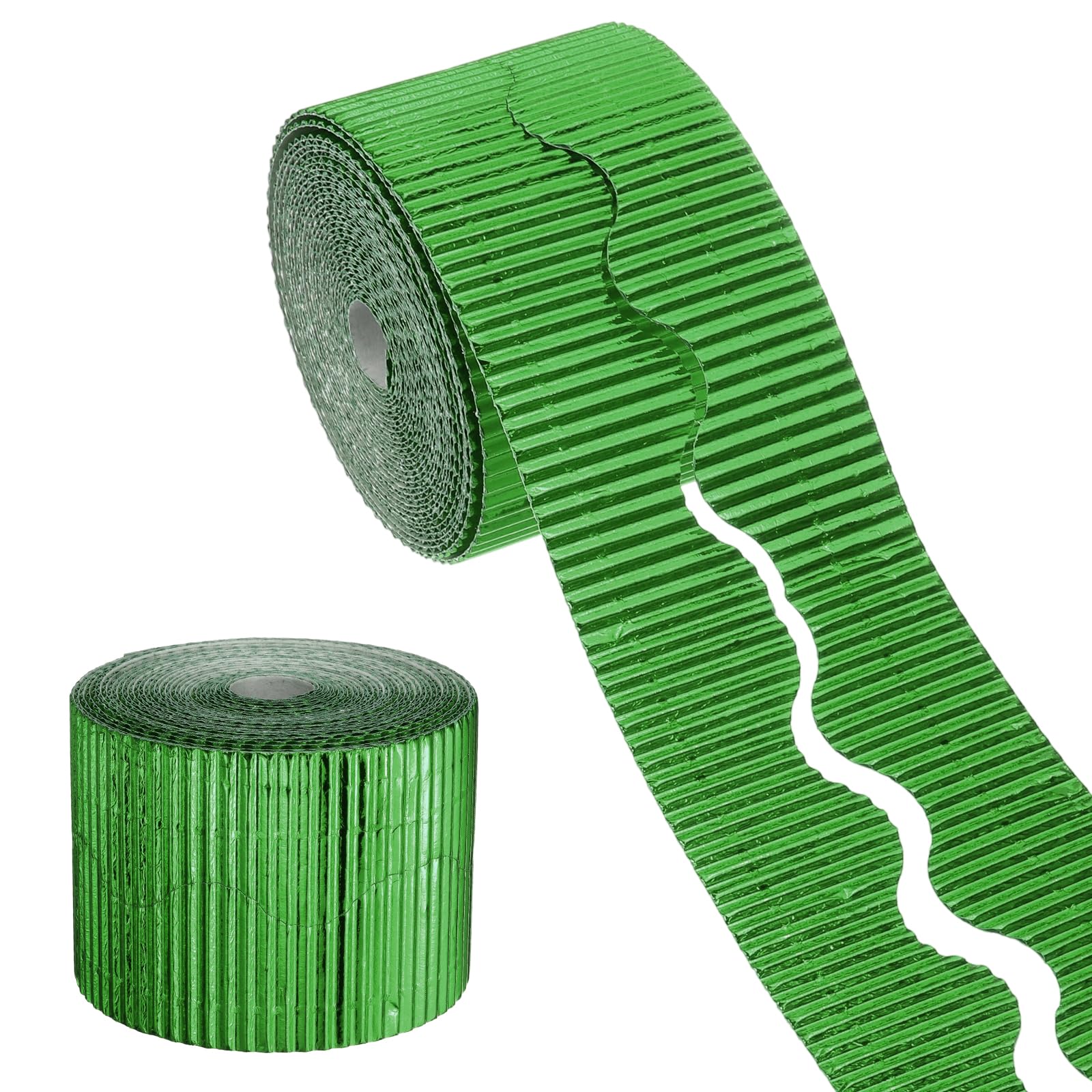 sourcing map 49.2ft Bulletin Board Border, Corrugated Paper Decorative Wavy Border, Scalloped Rolled Border Trim for Craft Classroom Office DIY Project Party Birthday Decoration, Metallic Green