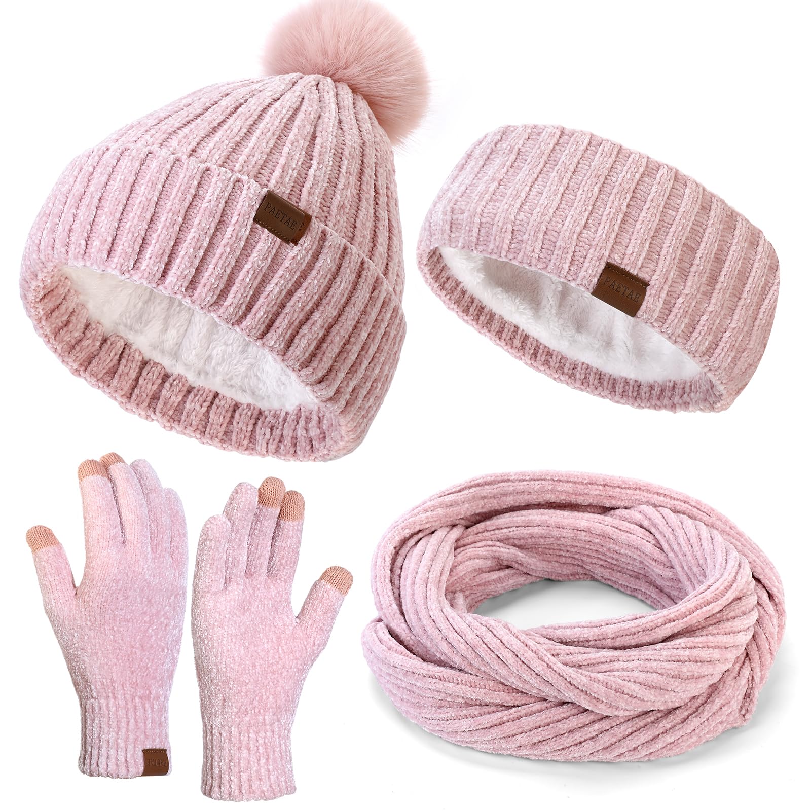 Winter Hats Gloves Scarf Set for Women, Beanie Hat Headband Ear Warmer, Infinity Scarf Touchscreen Gloves for Cold Weather-image-34