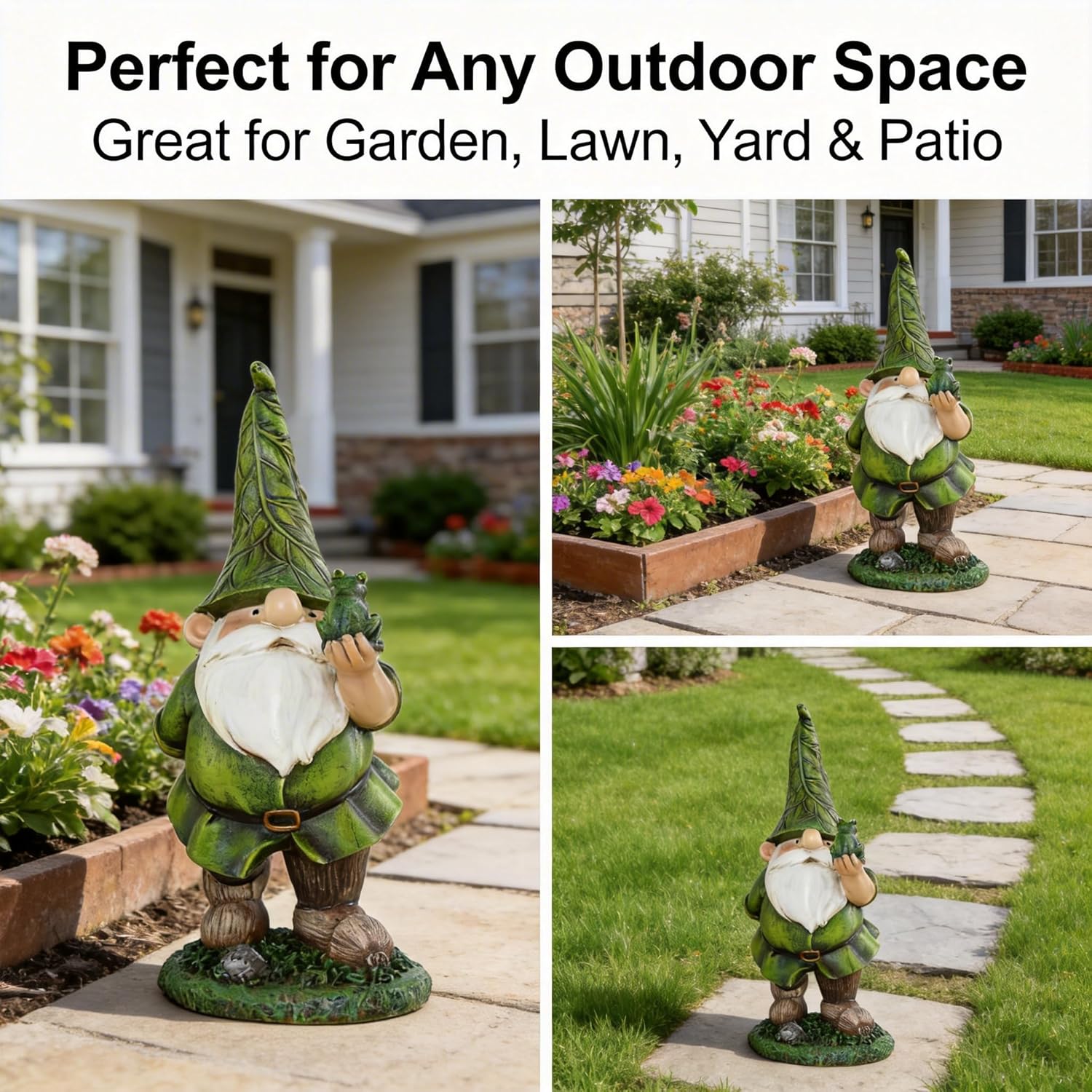 Topadorn Resin Gnome Statue - Outdoor Garden Decorative Frog Statuary