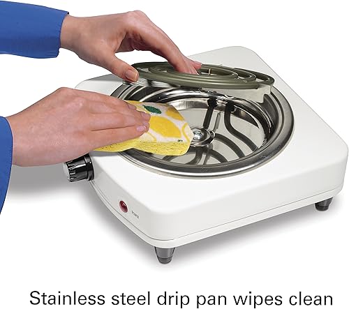 Miniatura 2 de Proctor Silex Electric Single Burner, compacto y portátil, placa caliente de temperatura ajustable, 1000 vatios, 120 V, blanco e inoxidable (34103)