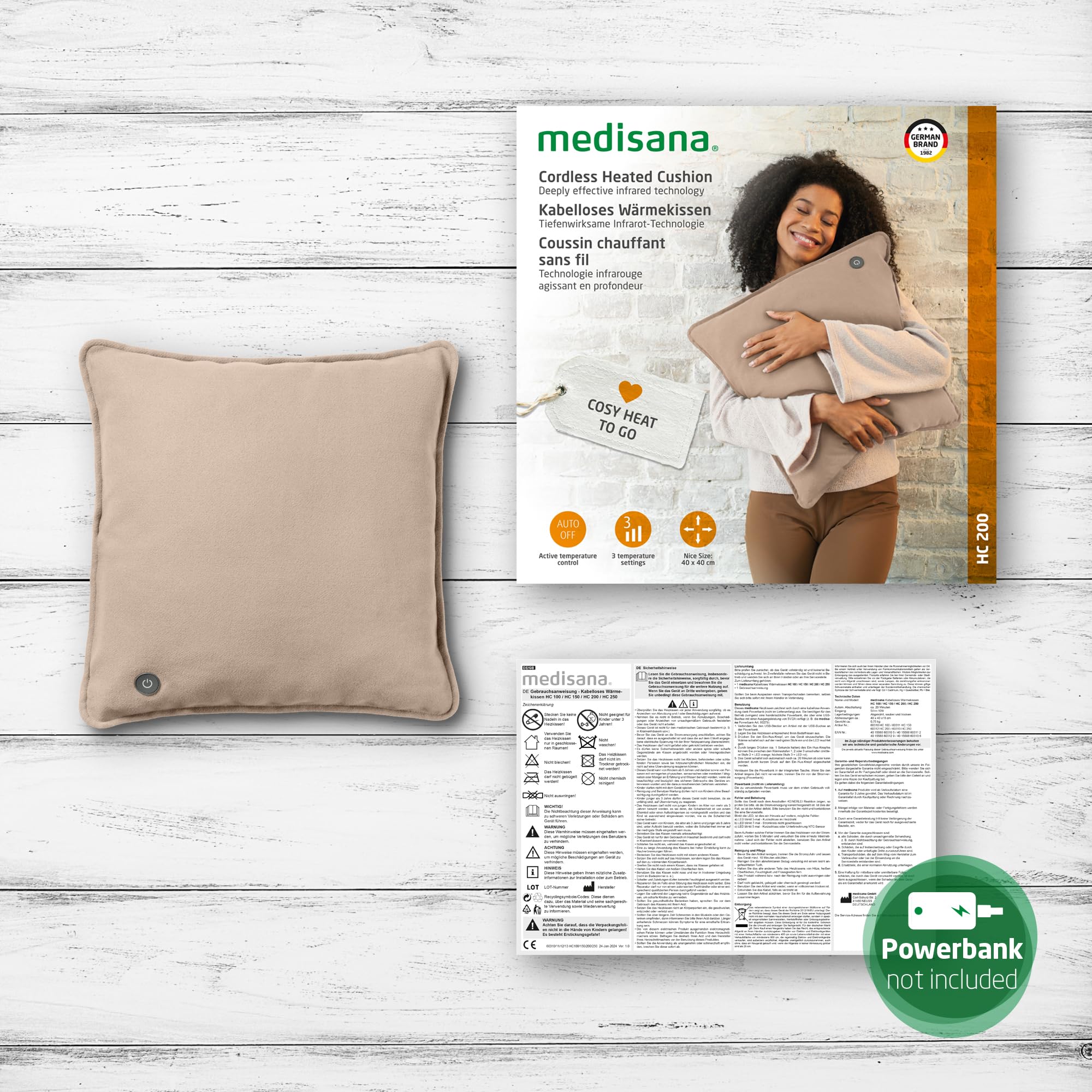 medisana HC 200 Wärmekissen mit Infrarot-Wärme, Heizkissen | Mit Abschaltautomatik, für Rücken, Schultern und Nacken, Plüschkissen elektrisch und kabellos für zuhause und unterwegs