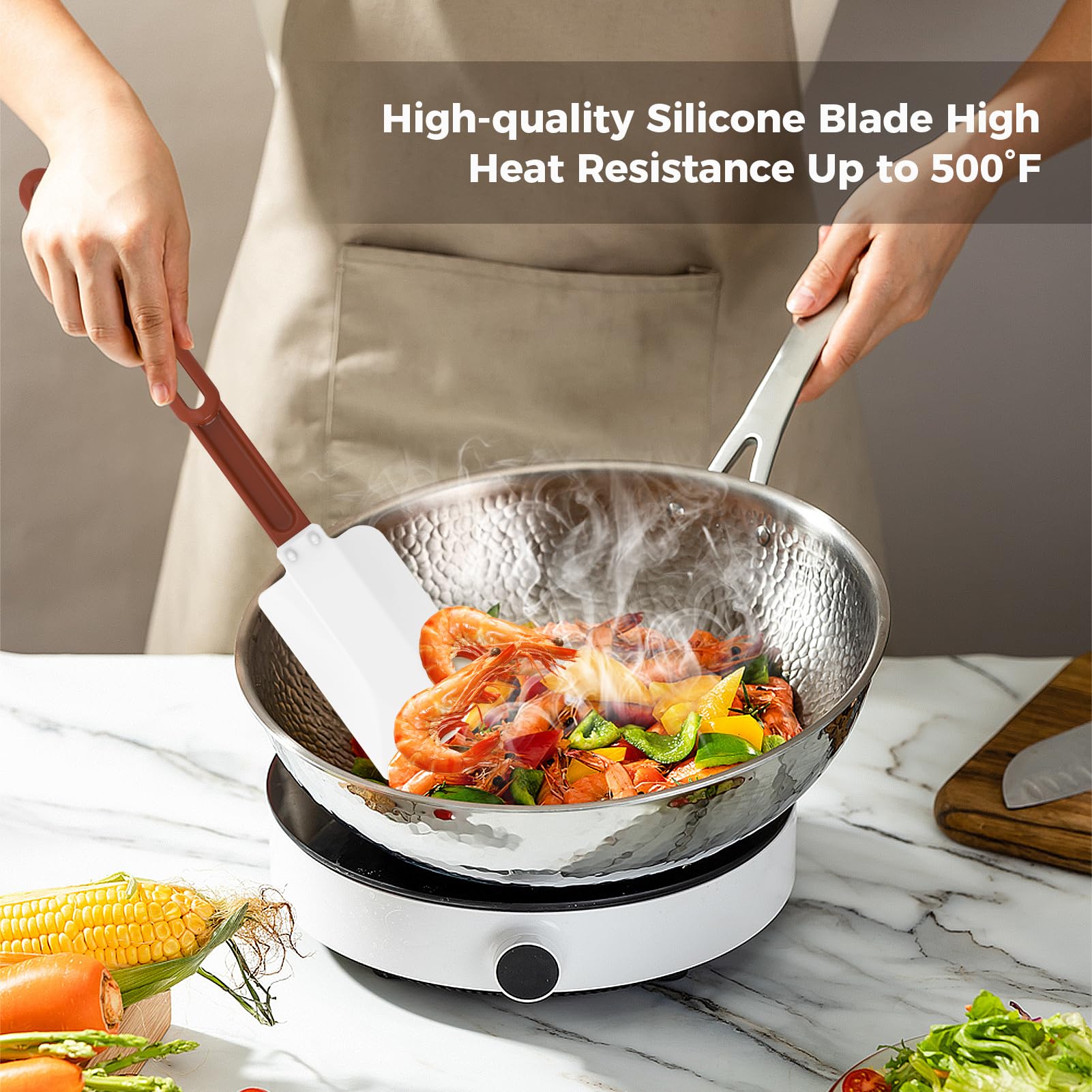 High Heat Resistant Silicone Spatulas, 13-1/2" Commercial Spatula 500degF Heat-Resistant Heavy Duty Spatula Non-Stick Scraper, Ideal for Baking/Cooking/Mixing, Commercial Dishwasher Safe, Set of 2 - Image 5