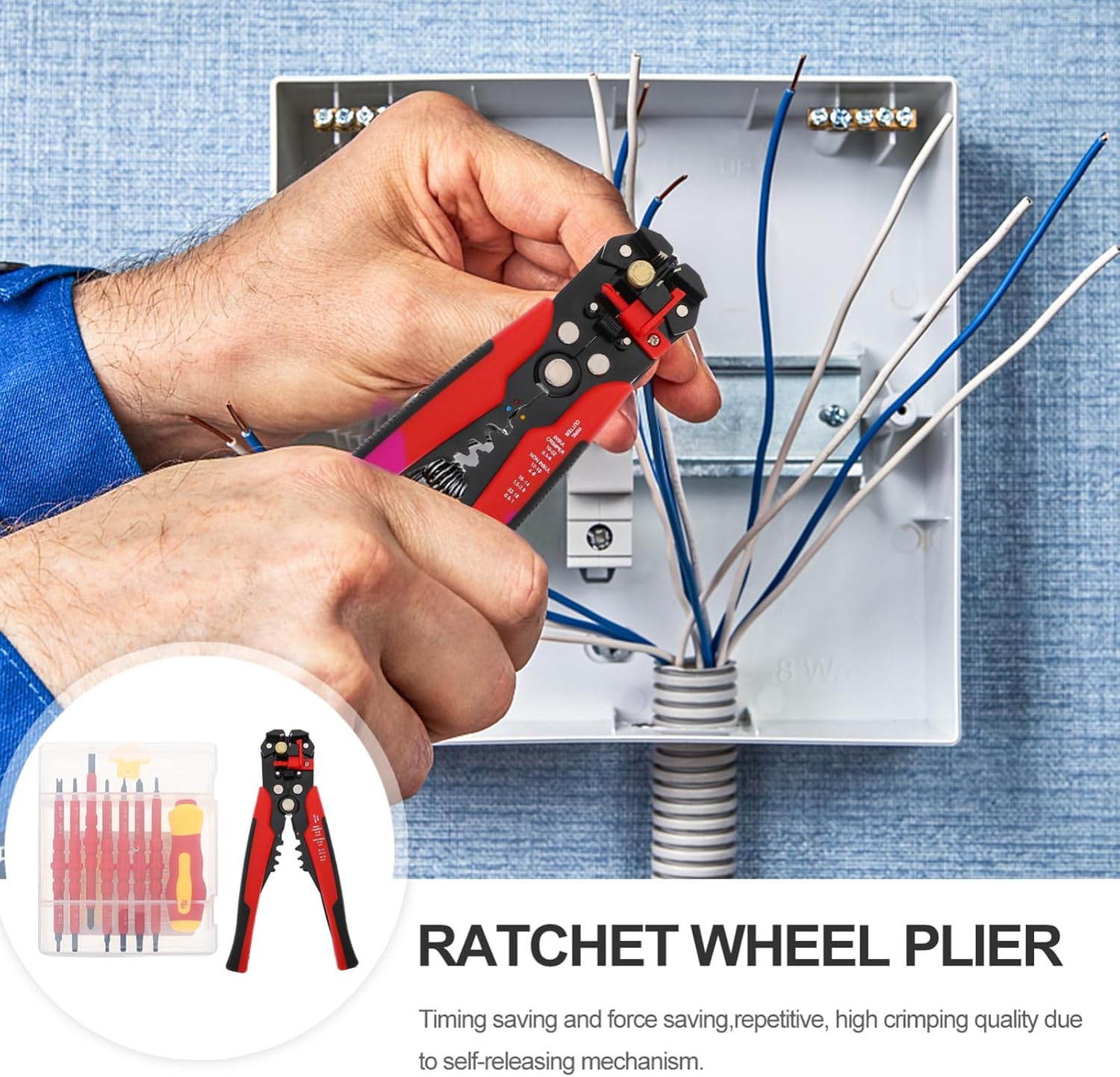 DOITOOL Insulated Electrician Screwdriver Set Wire Stripping Tool 7-Piece Crimping and Screwdriver Kit for Electricians and DIY Projects Sturdy Manual Tools