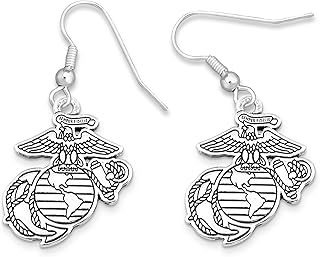 United States US Marines Marine Corp Logo Silver Plated Wire Hook Earrings Gift