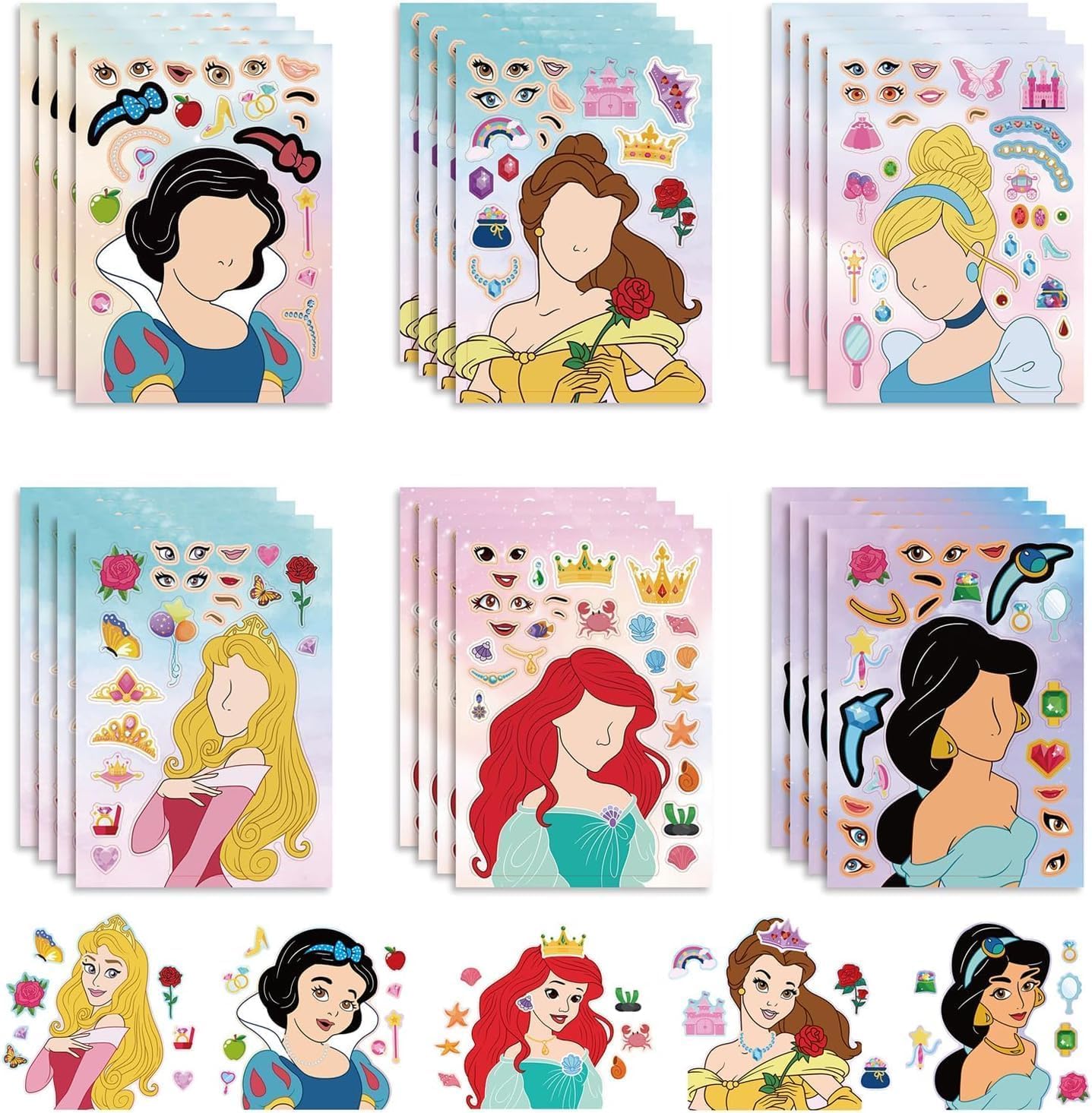 24 PCS Make a Face Sticker Sheets, Princess Stickers for Kids Crafts Make Your Own Stickers for Kids Party Favor Supplies Craft