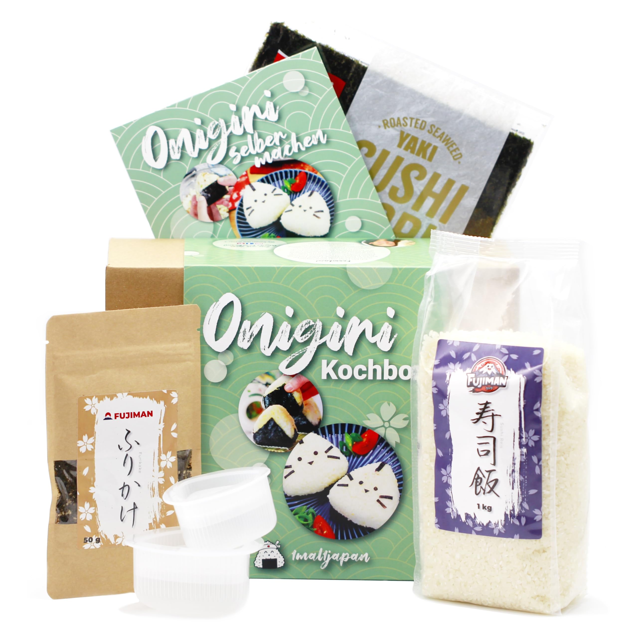 Onigiri Kochset für japanische Reisdreiecke – für 18 Reisbällchen, 5-teilige DIY Onigiri Box, inkl. 3 Rezeptideen, vegan, Geschenkidee für Anime Fan