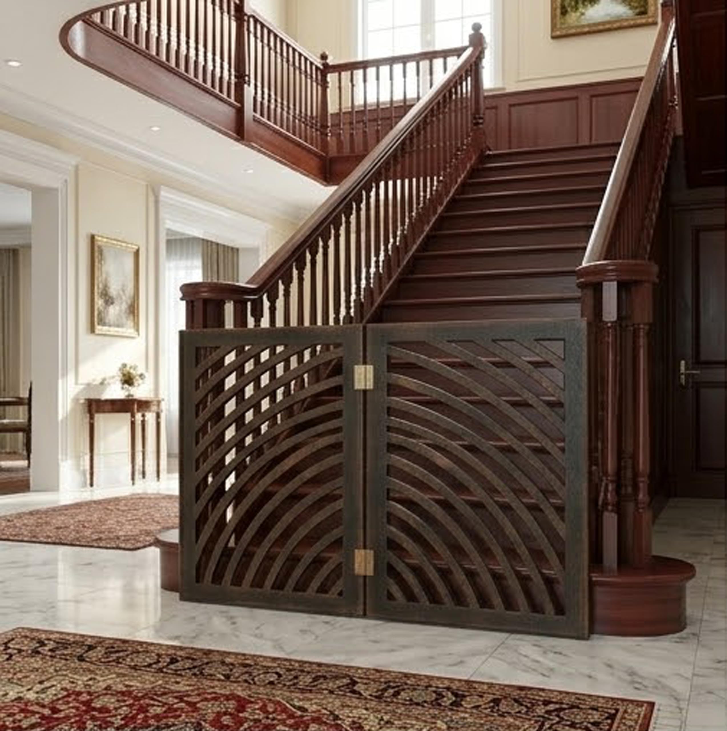 Wooden Freestanding Foldable Dog, Cat, and Baby Safety Partition | Indoor, Outdoor Pets Puppy Safety Fence for Stairs, Bedroom, Main Gate, Kitchen, or Other Hazardous Areas (Brown, 2 Panel D2)-image-38