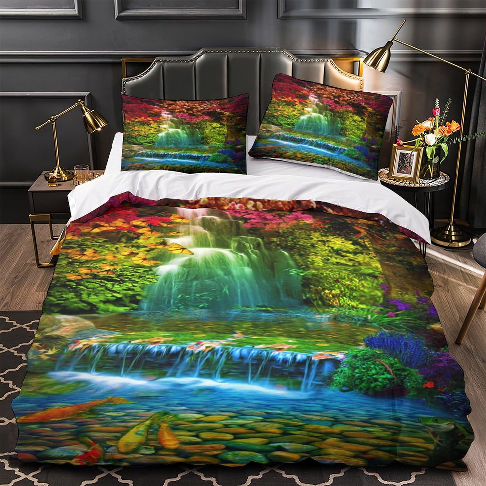MXRMXR Waterfall Bedding Set for Kids Boys Girls Youth Teens Comforter Cover, Soft Microfiber Quilt Cover & Duvet Cover, 3D Printed Bedspread Cover Single（140x200cm）