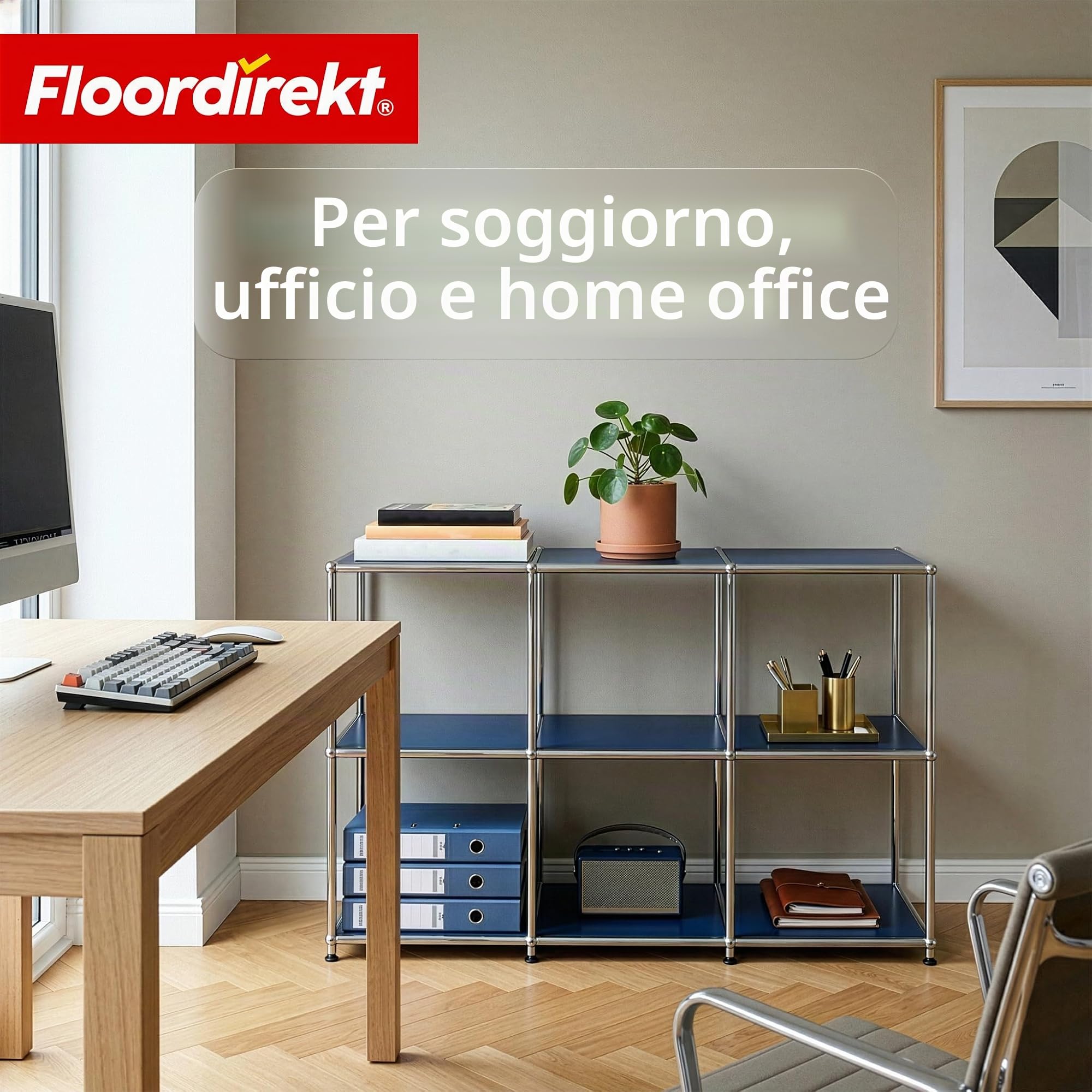 Floordirekt Scaffale - Blu 116x40x82cm - 3 Ripiani Scaffale in Metallo - Sideboard & Lowboard - Libreria Aperta - Scaffale a Cubi - Concept Epure MK-018