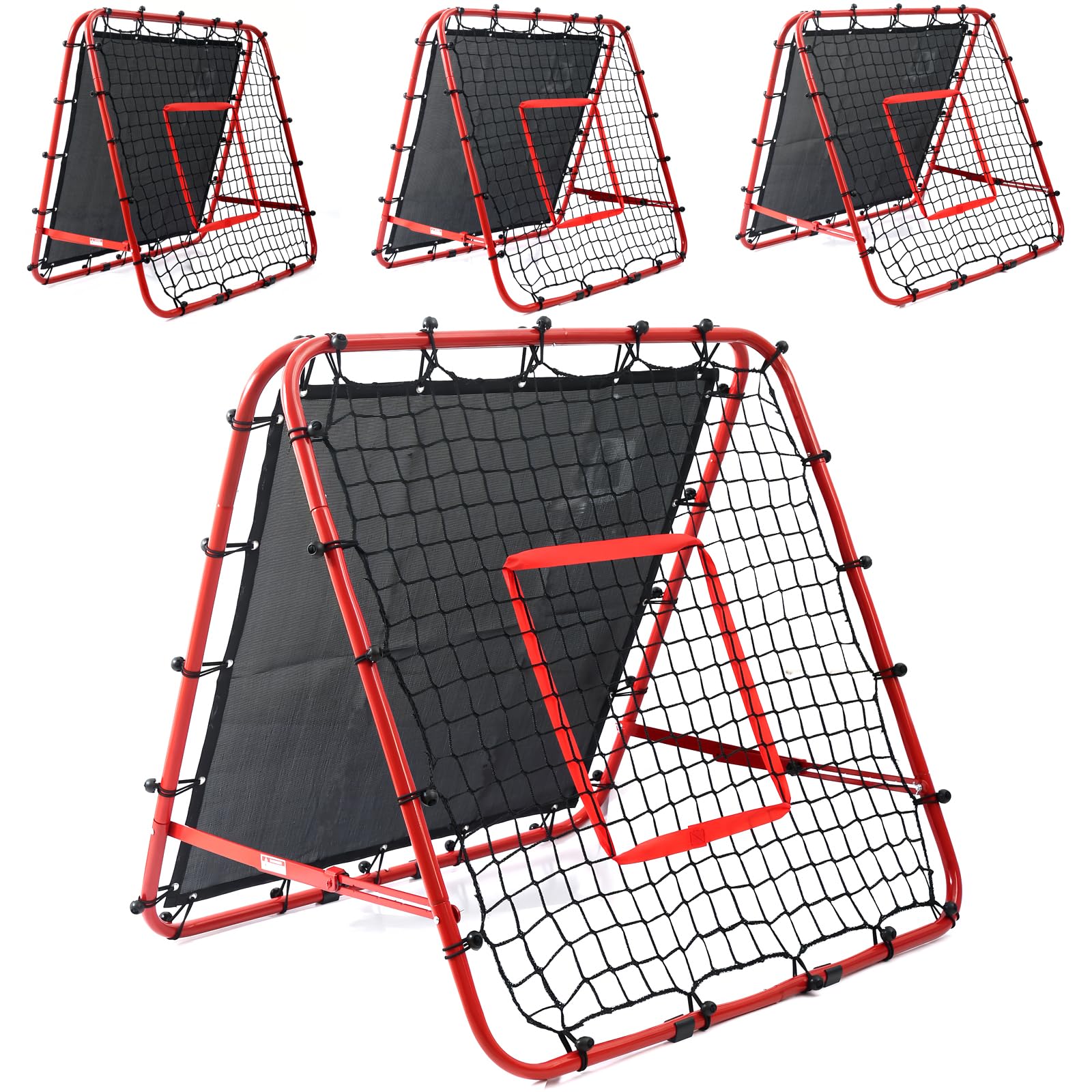 Hibtn Double Sided Football Rebounder Net 100x110x100cm Adjustable, Soccer Goal Kickback Target for Kids, Portable Training Equipment