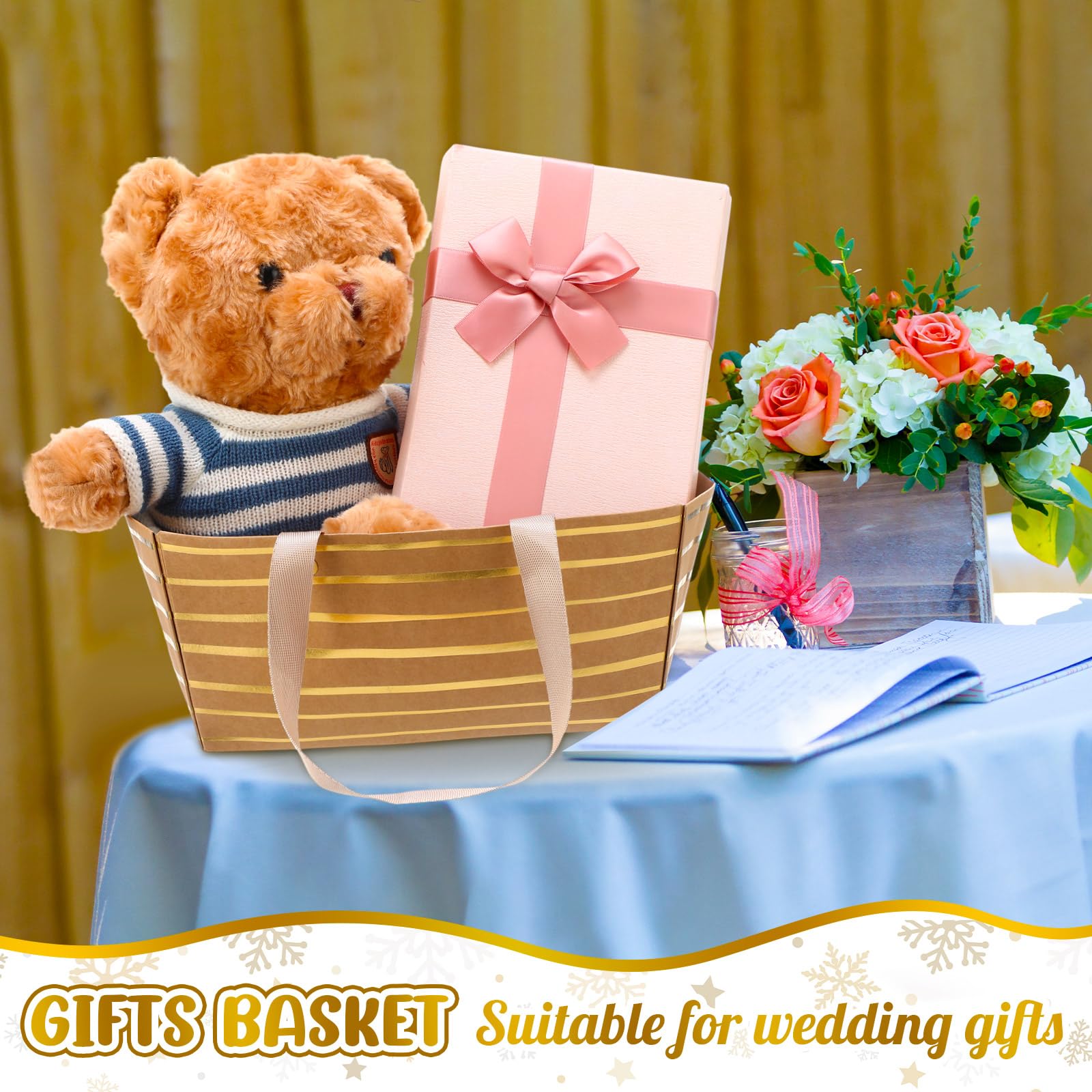 Pinkunn Hochzeitskorb für Geschenke, leere Geschenkkörbe mit Griffen, Markttabletts mit Griffen, 4 Designs für Pakete, Verpackungen, Partys, 48 Stück