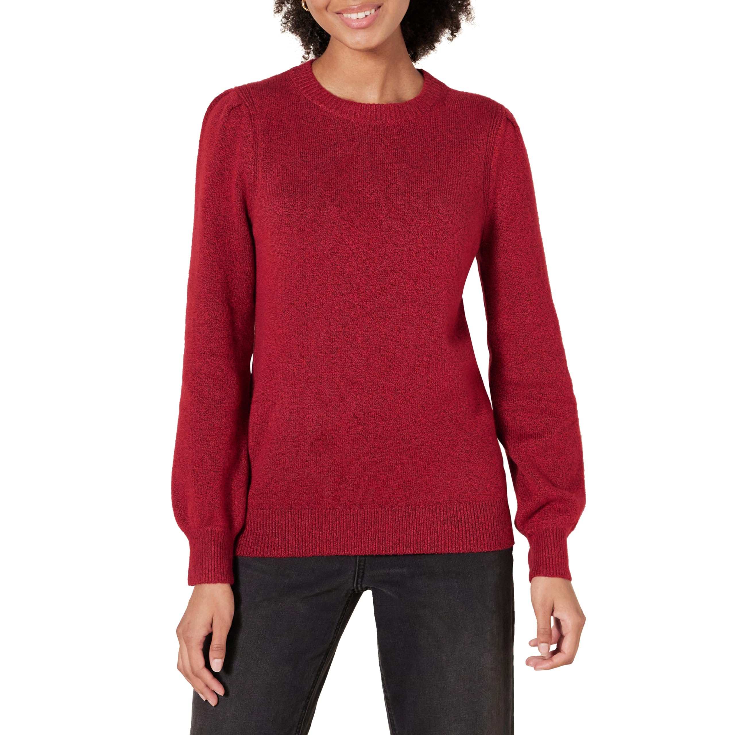 Amazon Essentials Damen Soft-Touch-Pullover mit plissierter Schulter und Rundhalsausschnitt