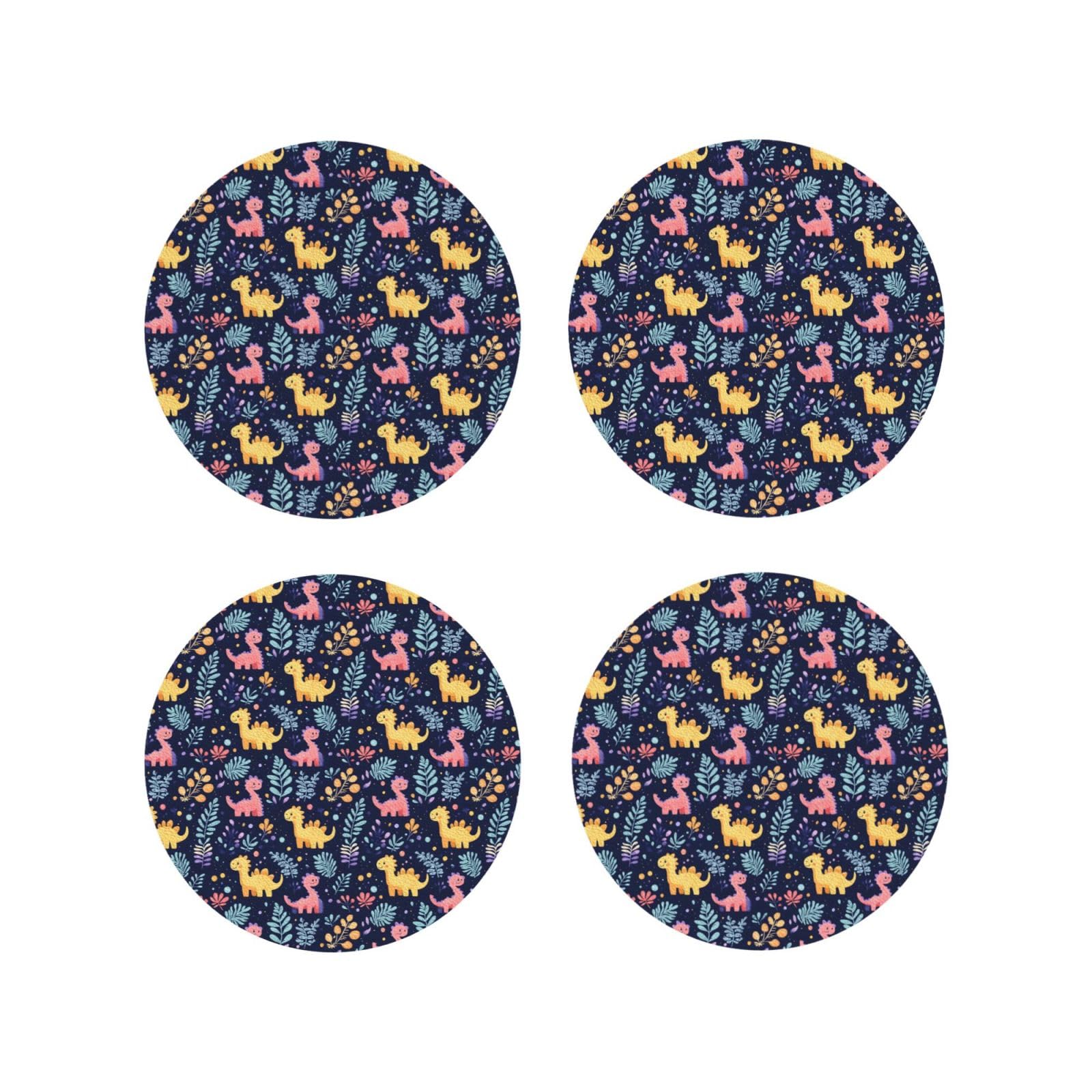 Smazdfxx Women's As Pic Leather Coasters Set Of 4 - Cartoon Plant Dinosaur Q Print Lightweight Drink Coasters For Desk