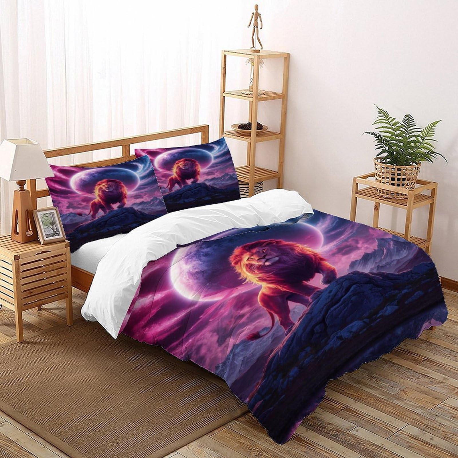 Housse de couette lion Super King en microfibre premium douce et durable