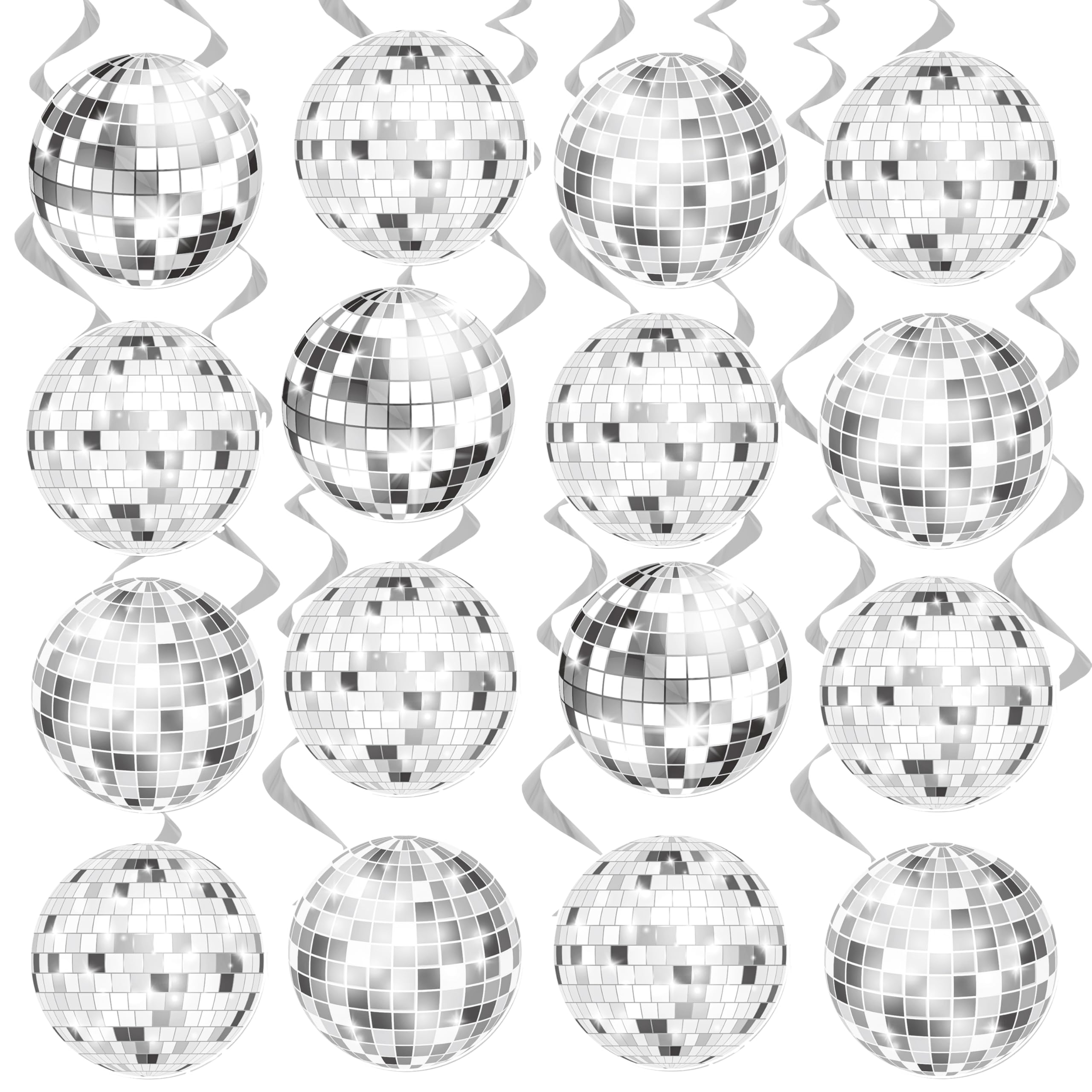 Sliver Disco Ball Party Hanging Swirls 70s Birthday Decoration Disco Ball Themed Swirl Ceiling for 70s 80s Party Decoration Supplies