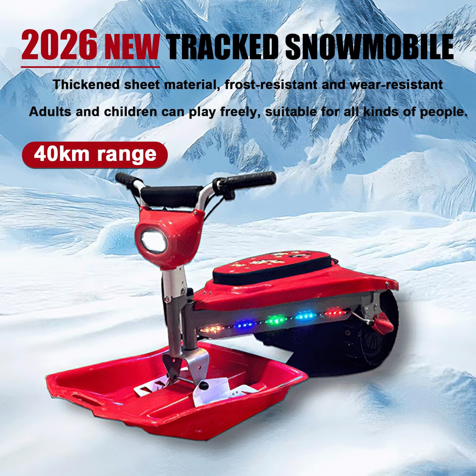 Moto De Nieve Eléctrica para Adultos con Luces Led, Motor Dual De 500 W, Autonomía De 40 Km, Ajuste De Velocidad Baja/Alta, con Orugas, para Aventuras Invernales Seguras B