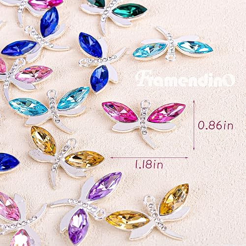 Miniatura 9 de Framendino, Colgantes de aleación de libélula, colgantes de libélula de color mixto de libélula de diamante, colgantes de esmalte de metal para