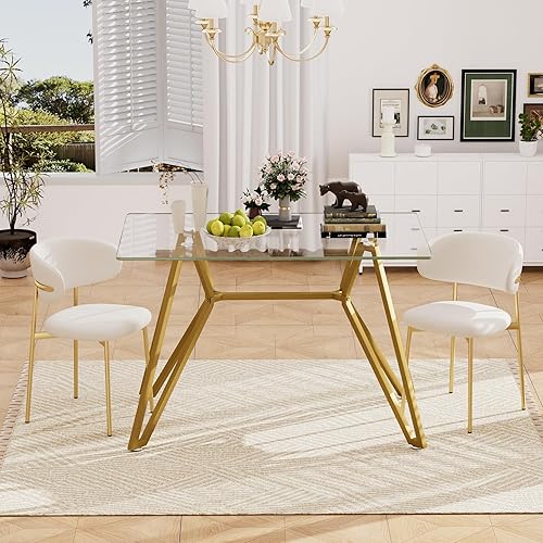 Miniatura 35 de Mesa de comedor de cristal de 51 pulgadas para 4, mesa de comedor rectangular contemporánea con parte superior de vidrio templado y patas de acero