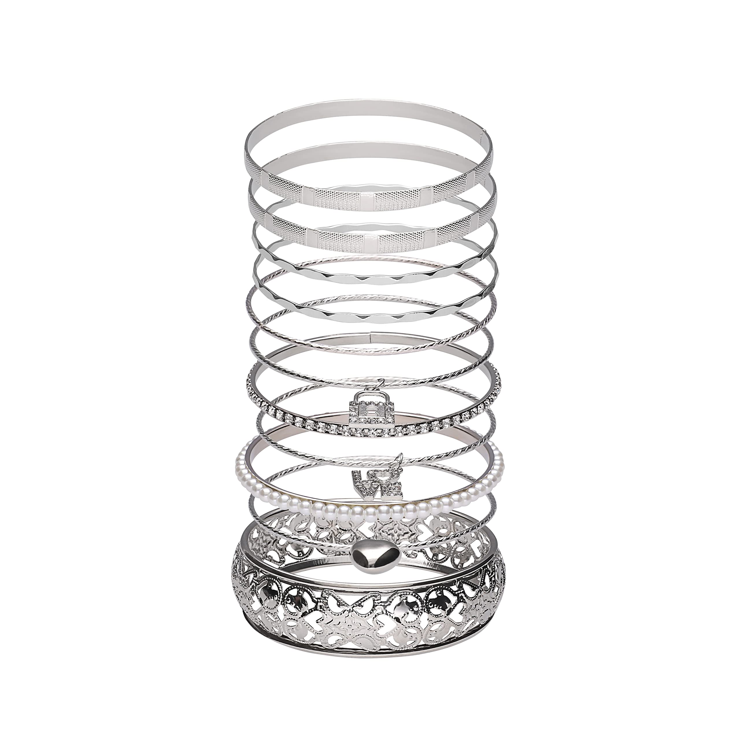 Couture GemsPlus Size Bangle Bracelet Charm Set of 11 - Oversized Bracelets for Larger Wrists Stackable Bangles