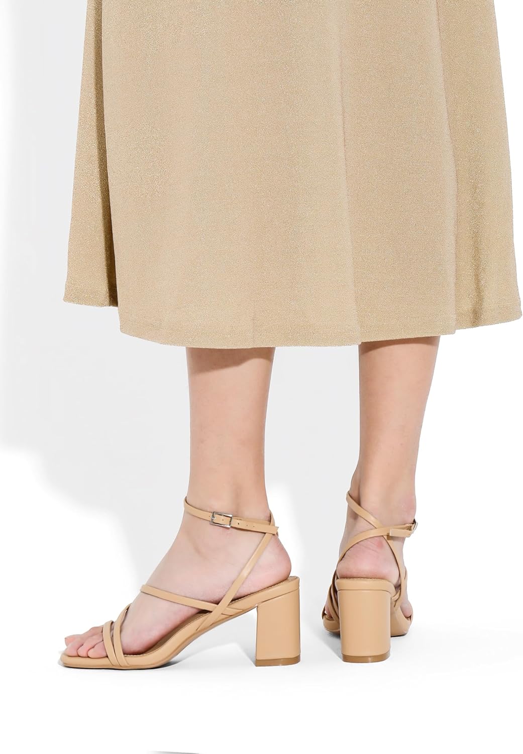 LACUONE Strappy Heels for women Block Heels Square Toe Chunky Ankle Buckle Pump Heeled Sandals - Image 7