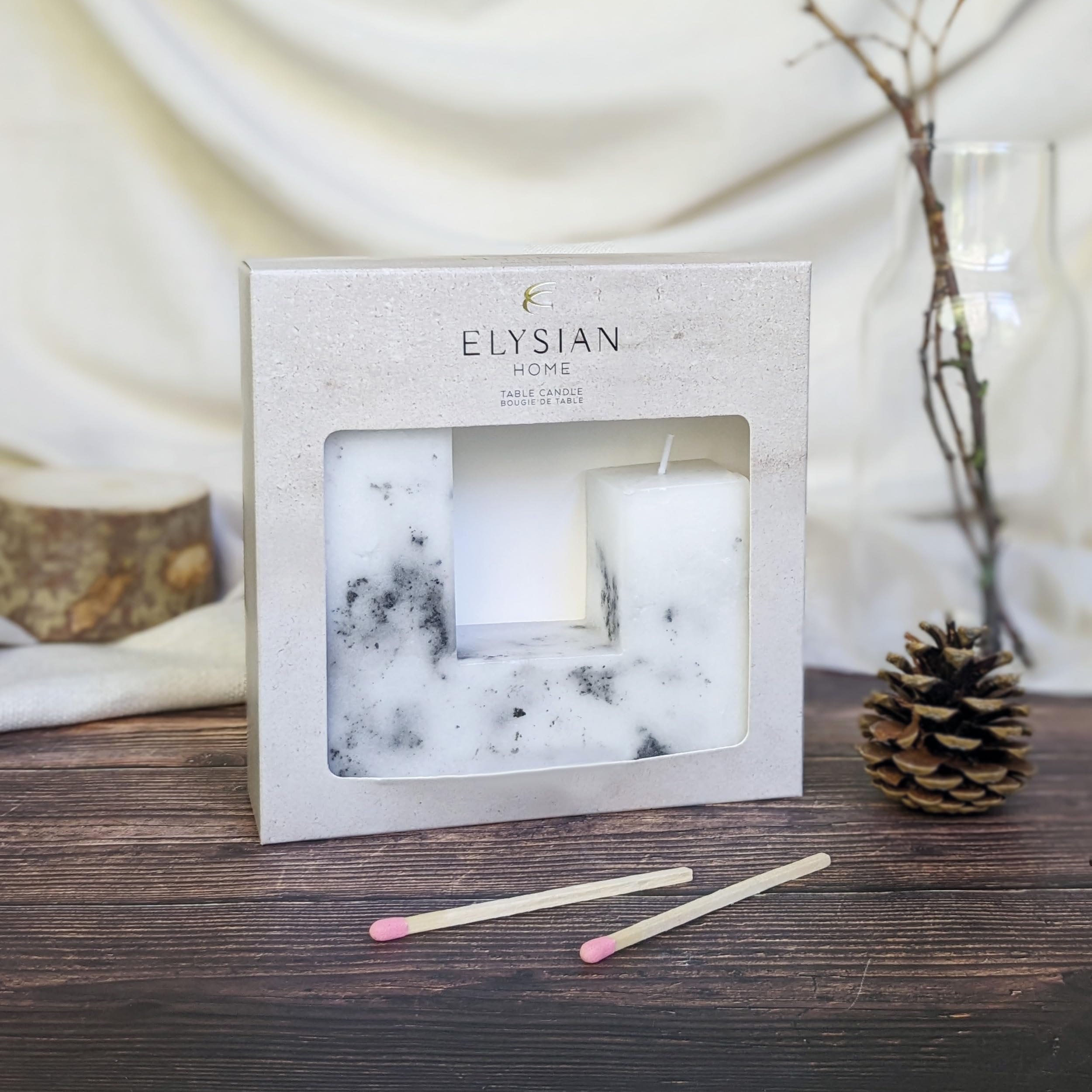 Marble Design Table Candle in Gift Box, Grey Marble, Large - Image 2