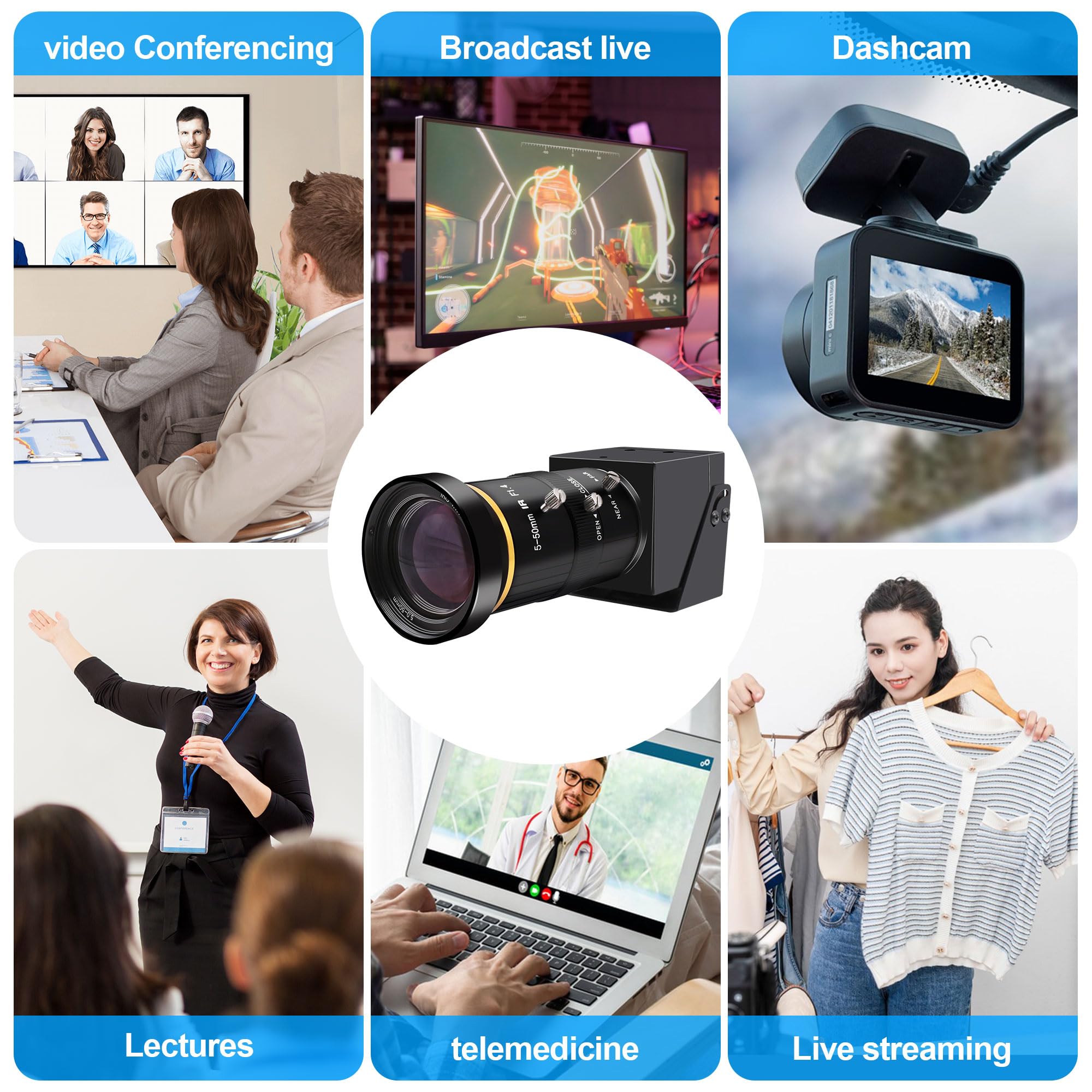 Cámara USB HDMI 4K, cámara USB 3.0 de alta velocidad de 60 fps con montura CS de 5 a 50 mm, lente teleobjetivo H.264 Zoom, cámara web para Windows Linux Android Mac OS