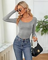 Vista 4 de 3 piezas de camisetas cortas básicas de manga larga para mujer, ajustadas, cuello redondo, color liso, casual, para mujer