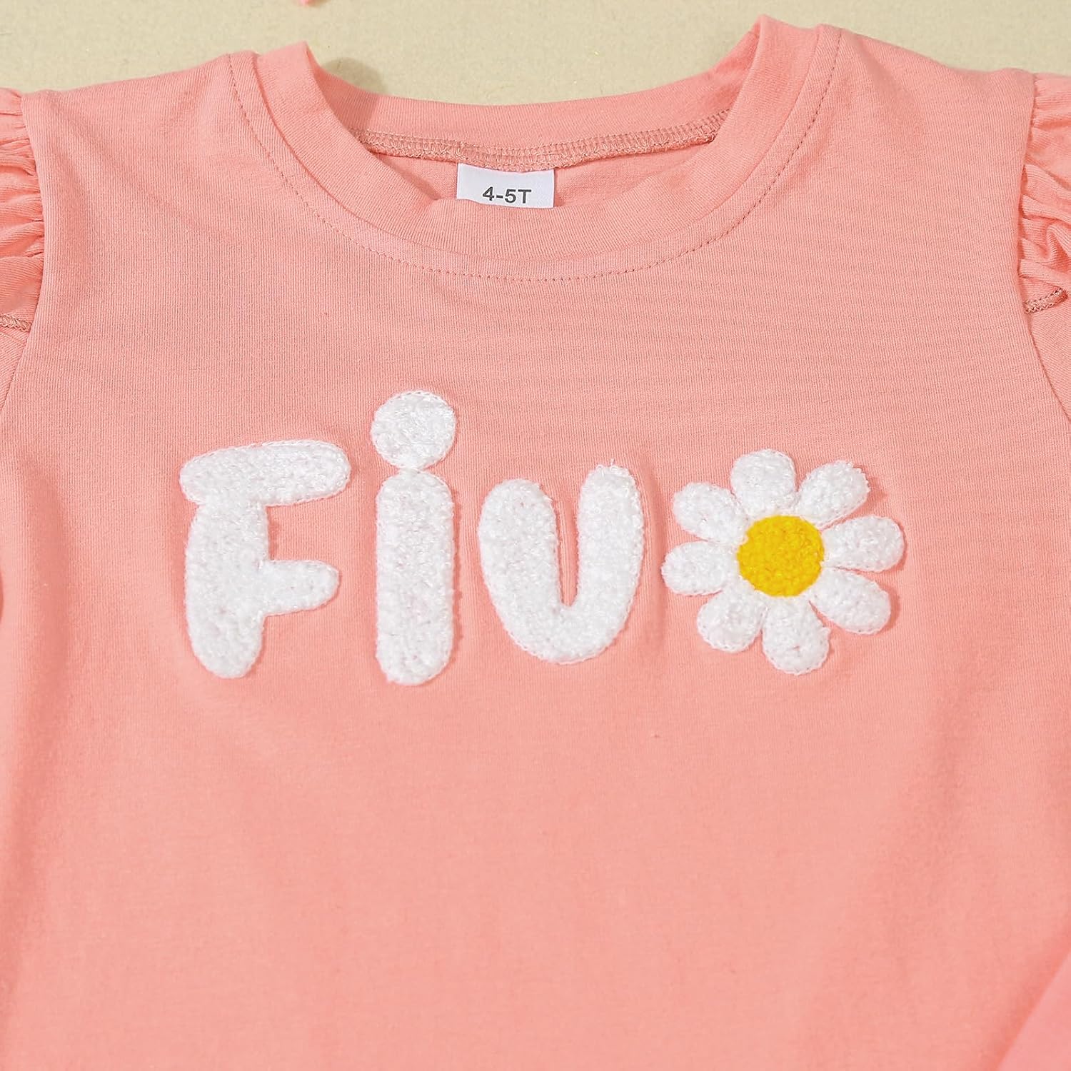 Infant Baby Girl 5th Birthday Outfits Embroidery Five Years Old Shirt Daisy Flare Pants 5th Birthdays Outfit Girls