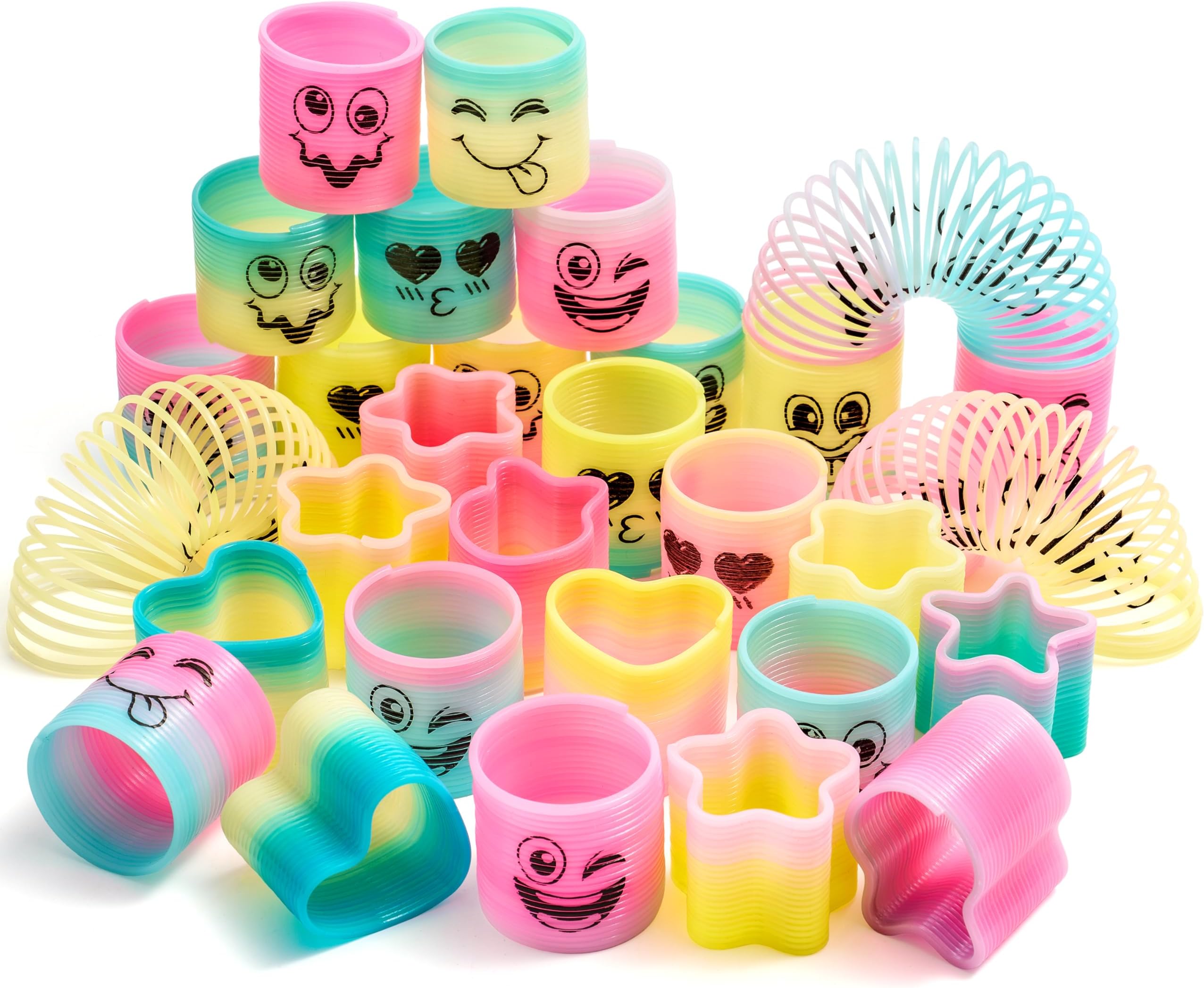 JOYIN 30 Pcs Spring Rainbow Party Favor, Mini Plastic Coil Spring Toy, Fidget Stress Coil Mini Springs Bulk Toys for Carnival Prize Birthday, Classroom Goodie Bag Stuffers