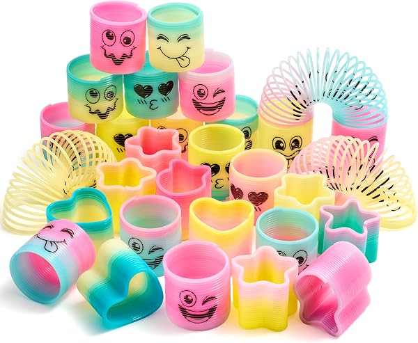 JOYIN Rainbow Party Favor, Mini Plastic Coil Spring Toy, Fidget Stress Coil Mini Springs Bulk Toys for Carnival Prize Bi