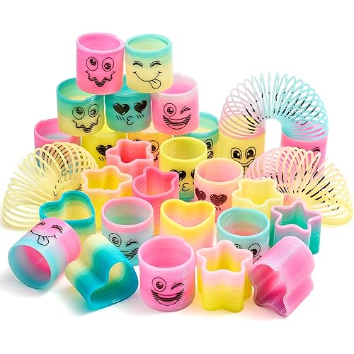 JOYIN 30 Pcs Spring Rainbow Party Favor, Mini Plastic Coil Spring Toy, Fidget Stress Coil Mini Springs Bulk Toys for Carnival Prize Birthday, Classroom Goodie Bag Stuffers