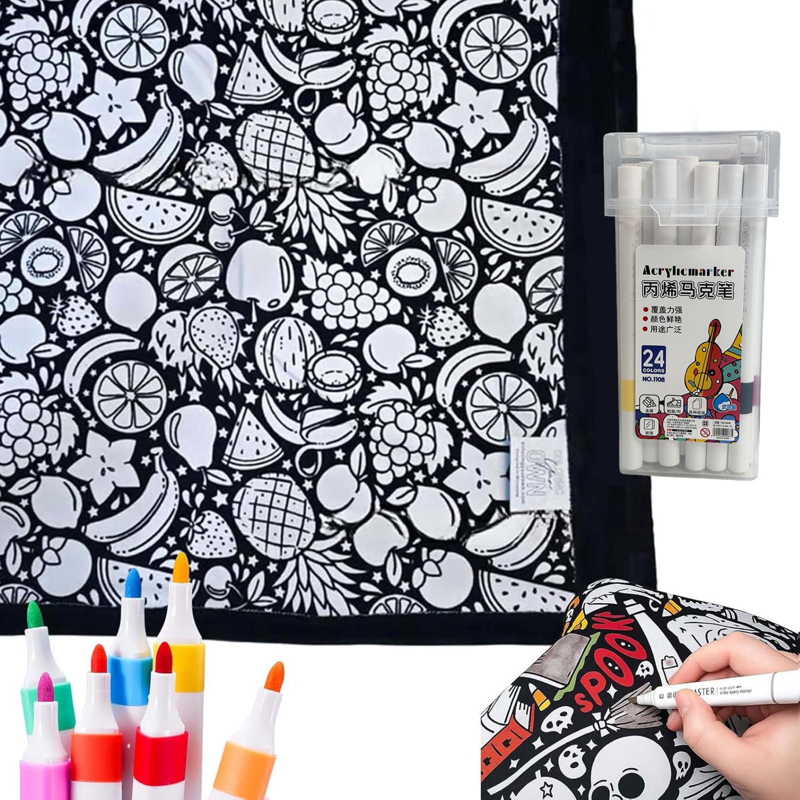 DIY Coloring Blanket, Colouring Blanket with 24Colour Markers Washable