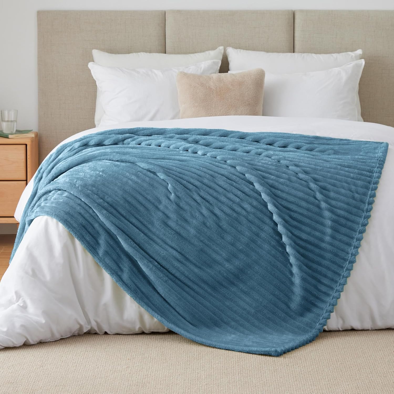 BEDELITE Twin Blanket for Couch & Bed, 300GSM Soft & Warm Fleece Blanket, Decorative and Giftable Striped Light Blue Blankets for Women, Men, 60"x80" - Image 8