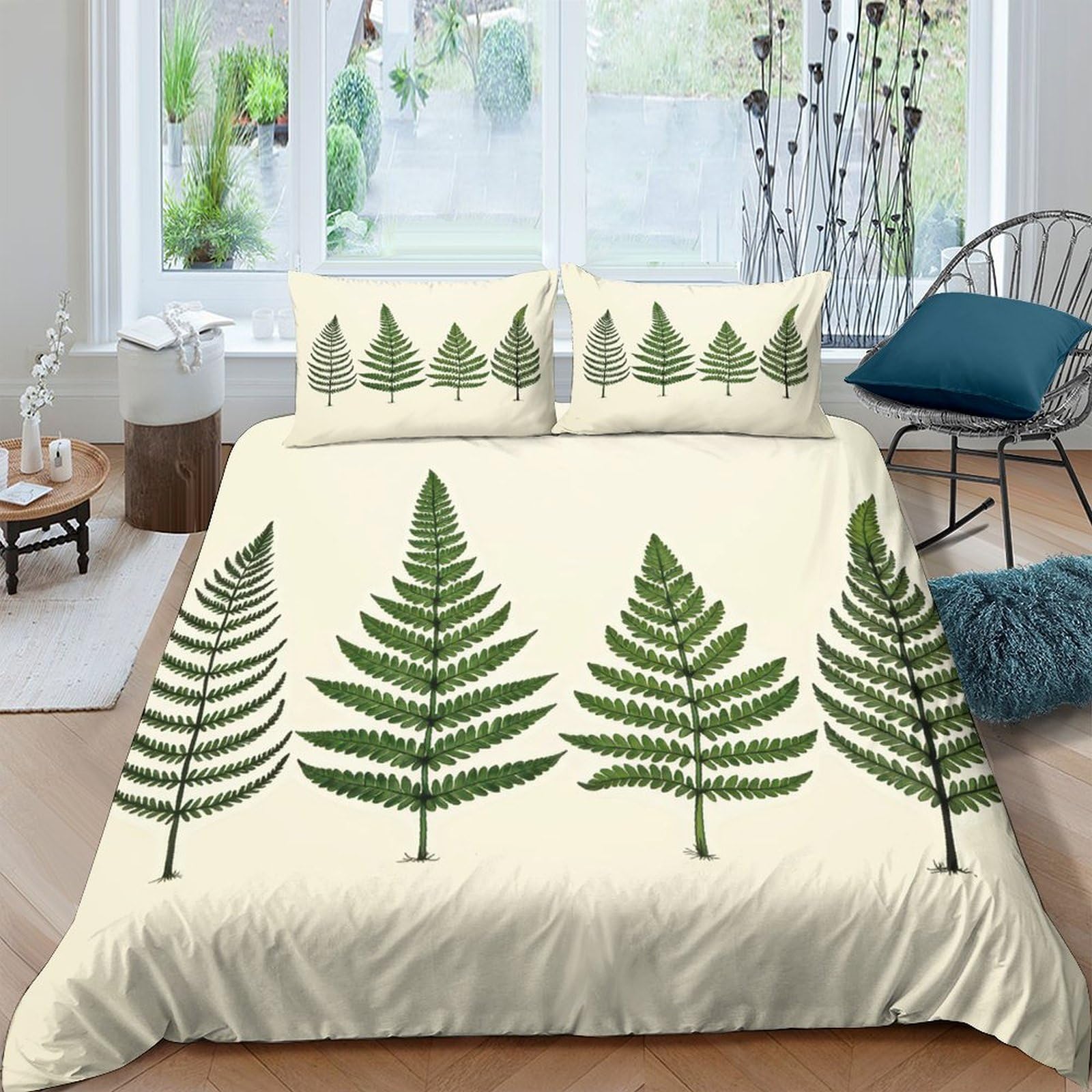 Ctjqhvkz Style-2 3D Printed Green Leaf Pattern Fitted Sheet Microfiber Soft Anti-Slip Fern Forest Mattress Cover For Bedroom Guest Room Decor Single（135X200cm）