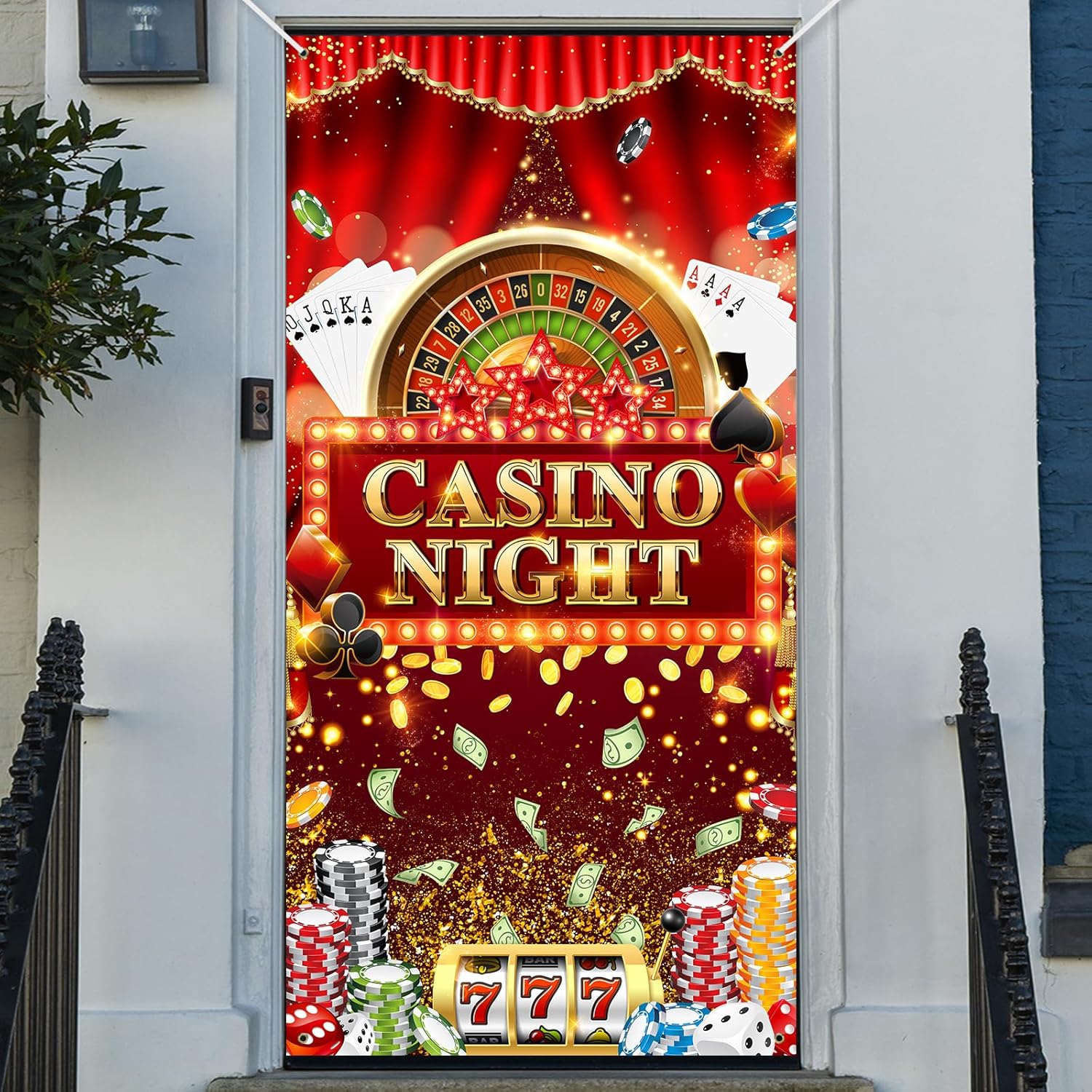Avezano Casino Night Door Banner Poker Dice Banner Las Vegas Casino Party Decorations Indoor Outdoor