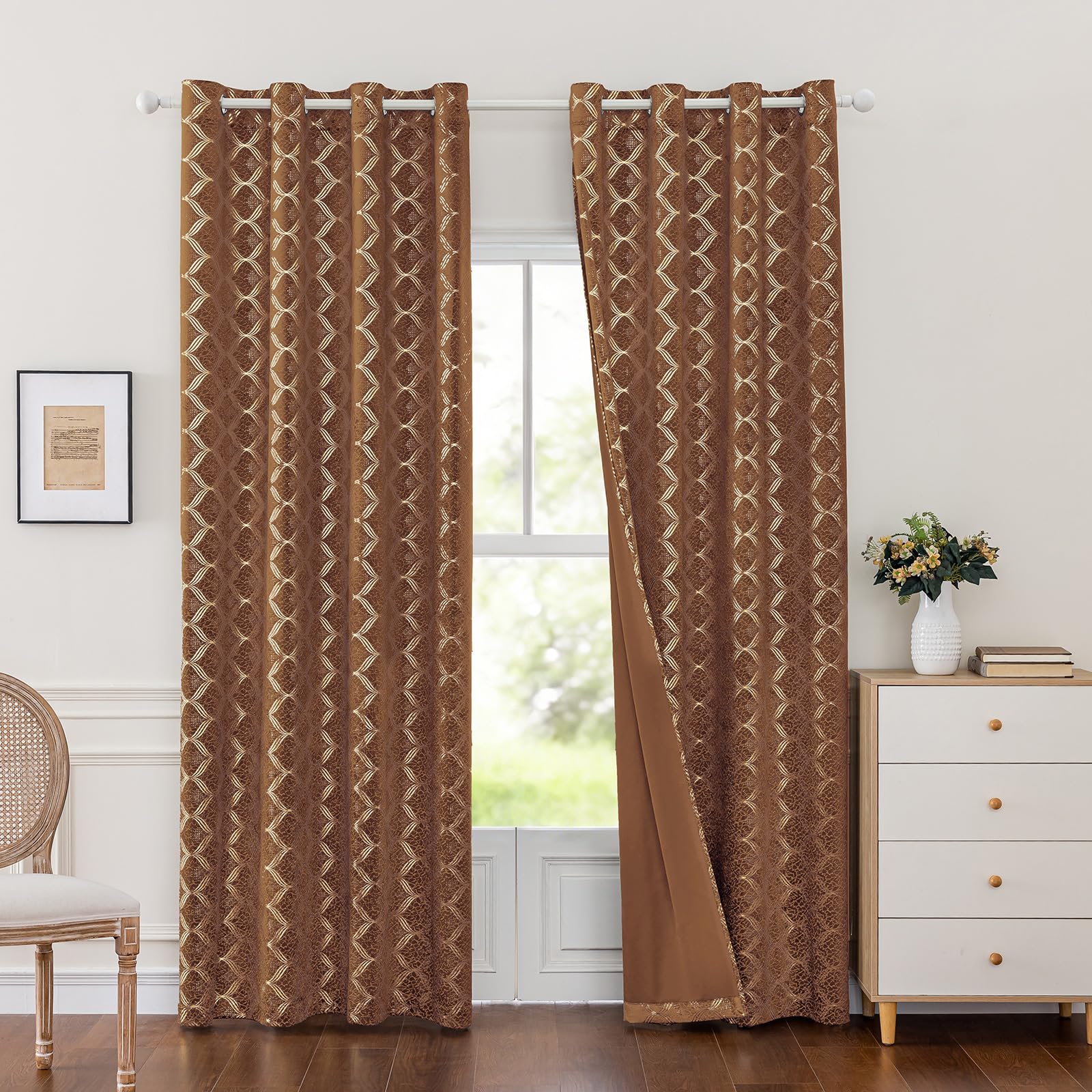 Ystyle Tende Per Interni In Velluto 2 Pezzi, 140x225cm, Tende Oscuranti Termiche Isolanti, Anti-Rumore, con Anelli, Tenda Moderna per Camera da Letto e Soggiorno, Caramello