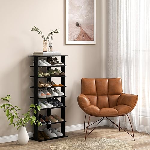 Miniatura 4 de Tangkula Estantería vertical de 8 niveles para zapatos, organizador de esquina que ahorra espacio para 14 pares, almacenamiento estrecho de zapatos