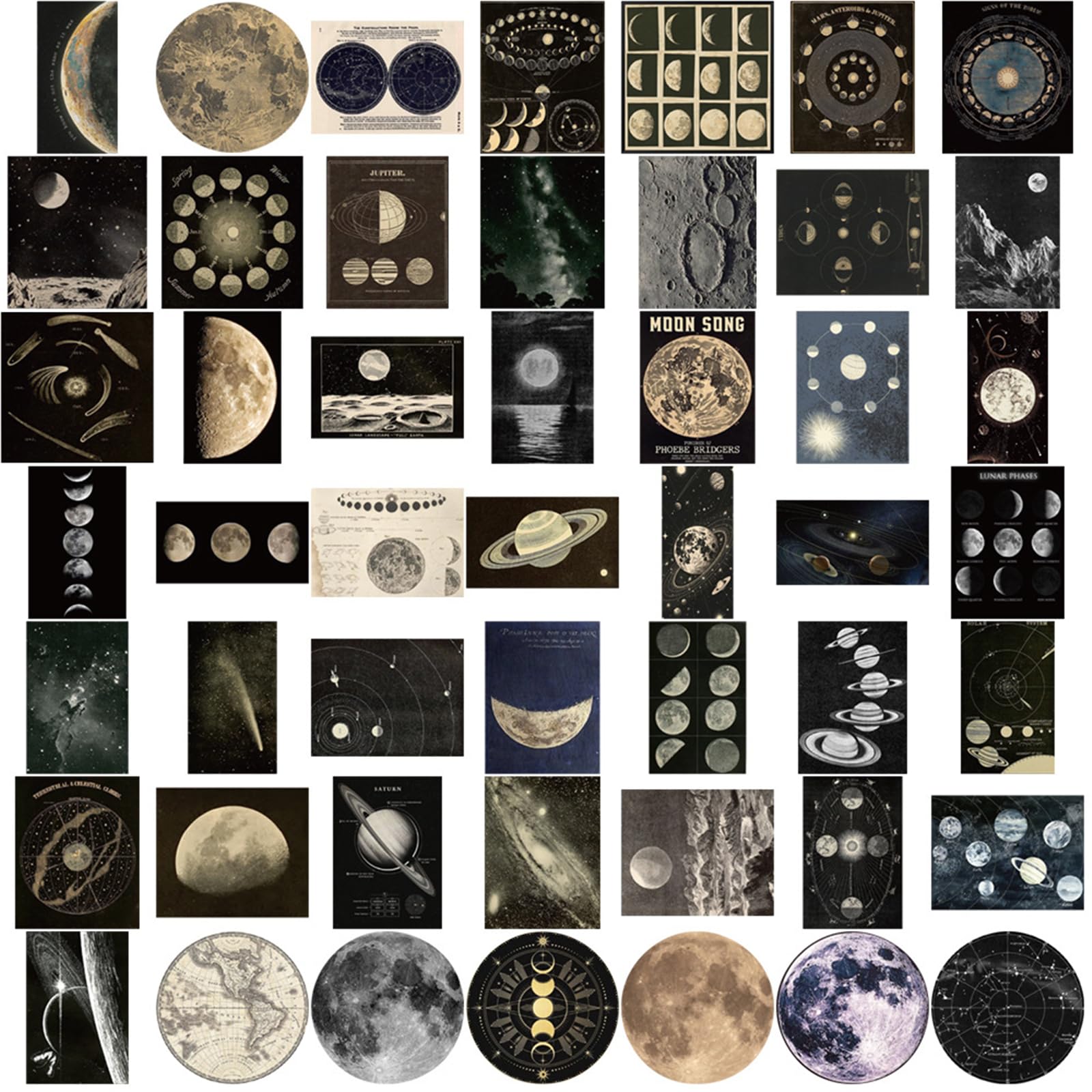 50 Sheets Planet Sticker Stationery Supplies Scrapbook Retro Stationery Decorative for Journal Decorative