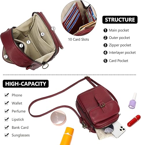 Miniatura 5 de Bolsos cruzados pequeños para mujer, de cuero vegano, cartera vintage, antirrobo, con ranuras para tarjetas