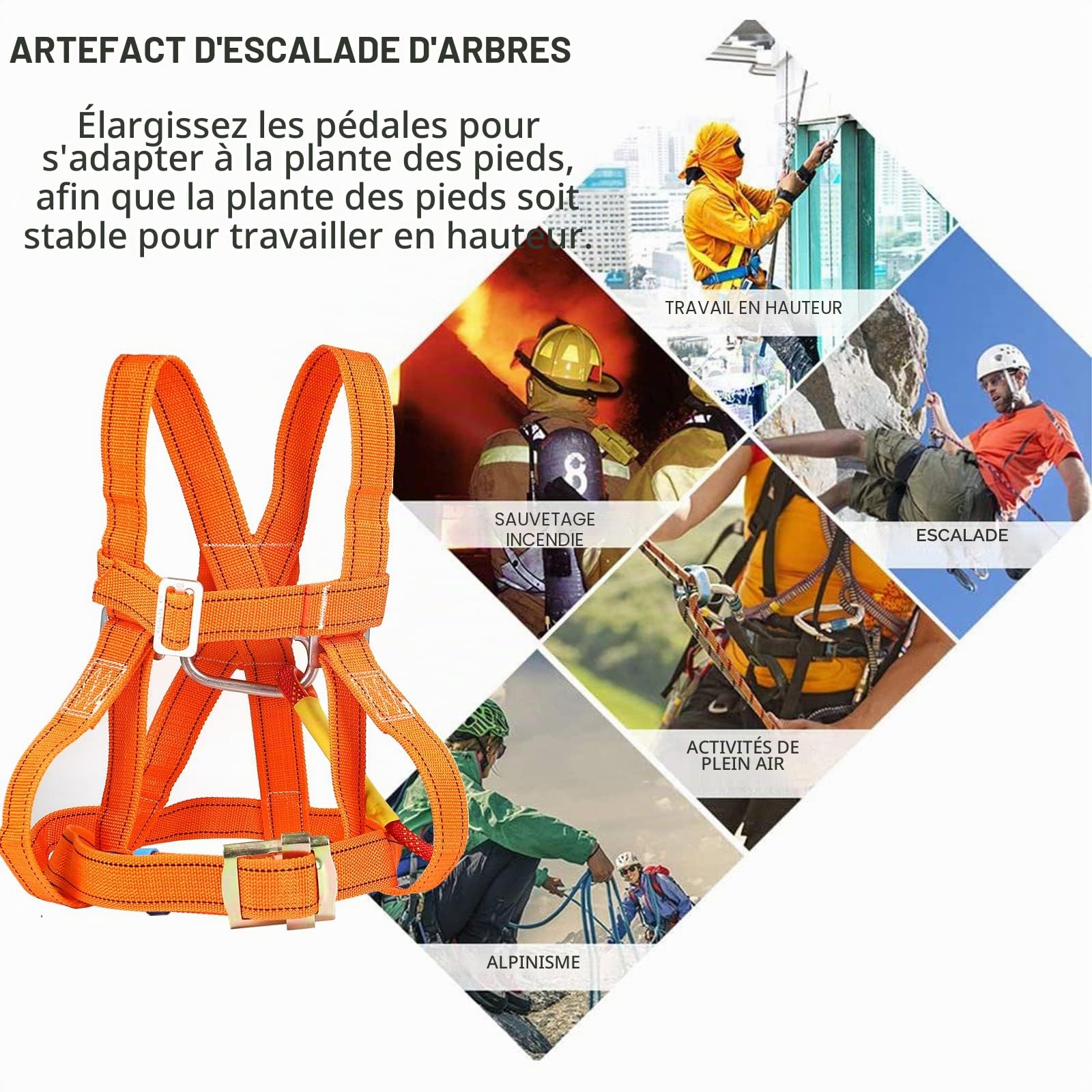 Ceinture de sécurité anti-chute - Kit de protection anti-chute - Ceinture de sécurité multi-usages - Hauteur complète du corps - Travail d'air - Protection contre les chutes - Ceinture d'escalade réglable pour l'escalade des arbres
