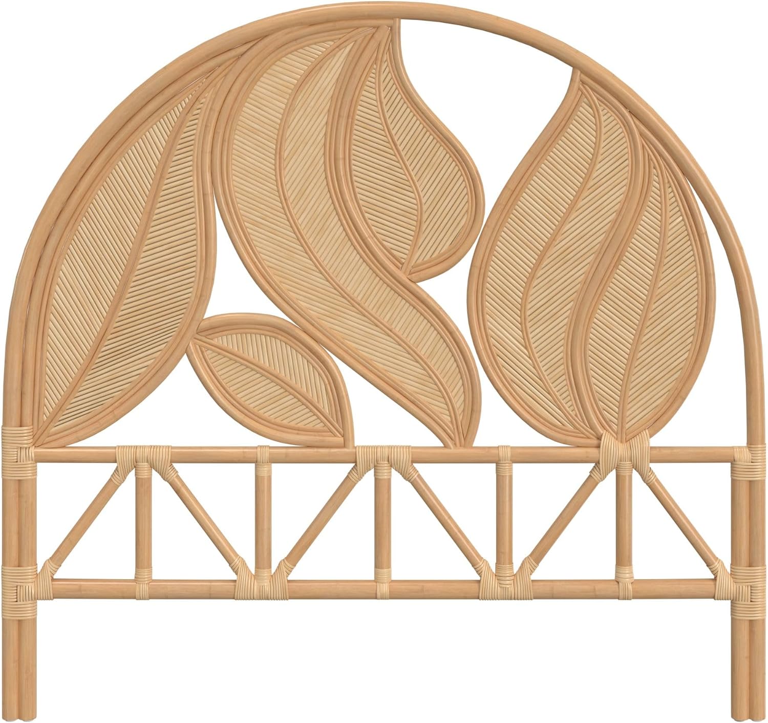 Kouboo Palm Springs Rattan Headboard for California King Size Beds Natural Boho Farmhouse Style with Intricate Palm Leaf Pattern and Arch Perfect for Coastal Beach Bedroom 72 in Wide from