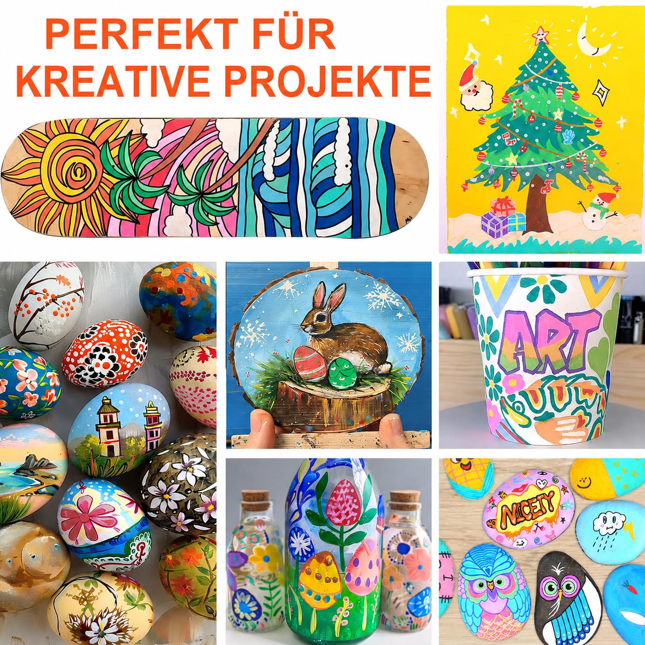 NICETY 128 Acrylstifte für Steine Wasserfest - Dual Tip Acrylmarker Multimarker für Steine Bemalen Holz Stein Stoff Leinwand Glas Keramik, 0.5-5mm Acrylfarben Stifte Acrylic Paint Marker Set