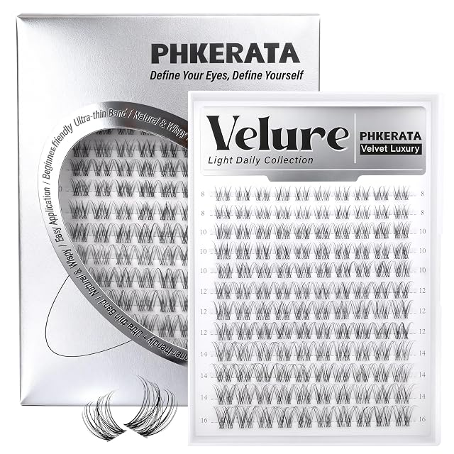 PHKERATA Velure Lash Clusters Natural Cluster Eyelash Extensions Wispy Individual Lashes Clusters DIY Ultra-Light Lash Extensions Soft C