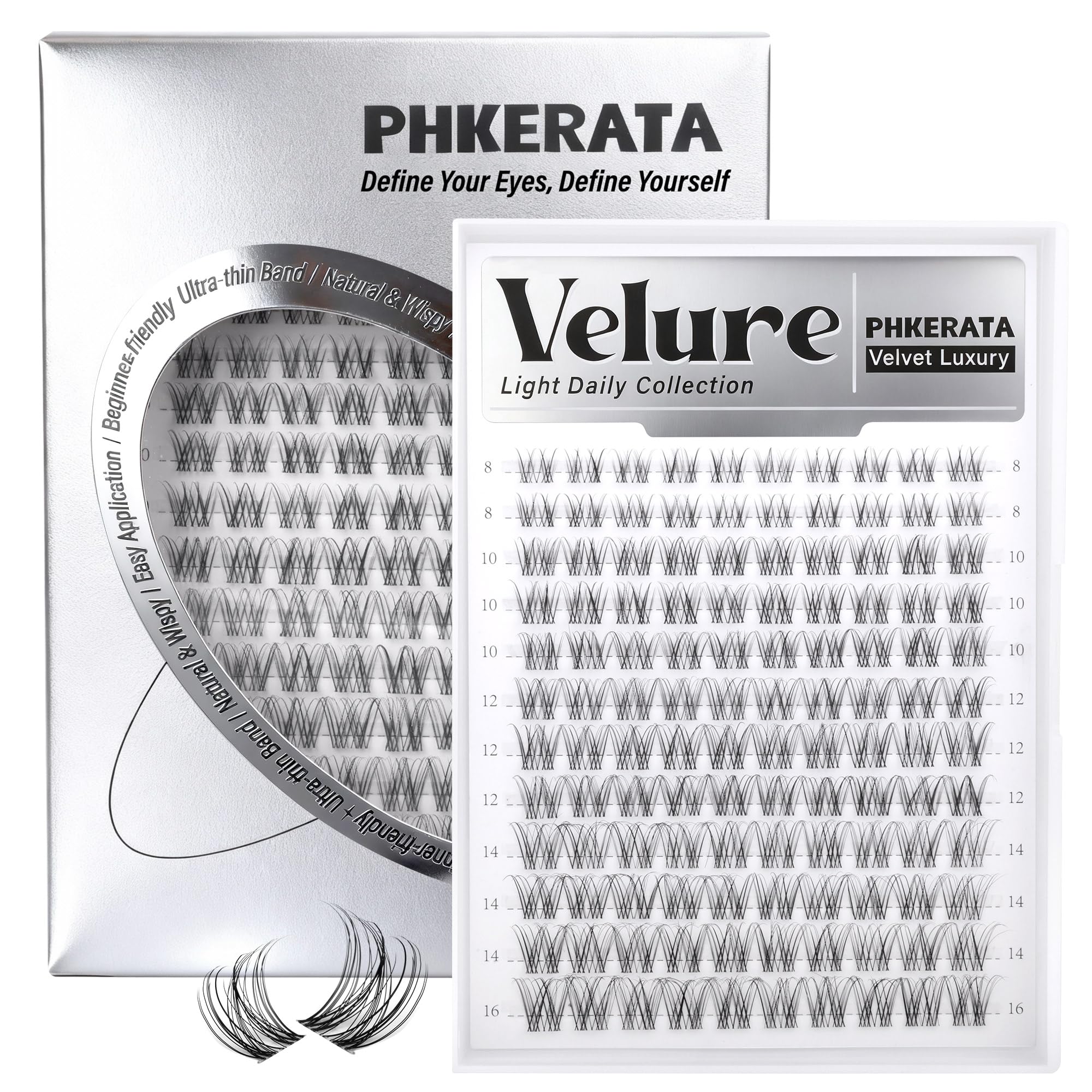 PHKERATA Velure Lash Clusters Natural Cluster Eyelash Extensions Wispy Individual Lashes Clusters DIY Ultra-Light Lash Extensions Soft C