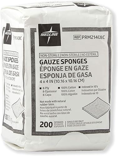 Miniatura 2 de Medline 4 x 4 inch Gauze Sponges, 100% Cotton, 8-Ply Woven Non-Sterile Gauze (Pack of 200)