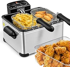 COSTWAY Deep Fryer, 1700W Stainless Steel Deep Fryer with Heating Element, Triple Basket, 5.3QT/21-Cup Large Oil Container & Lid with View Window, Adjustable Temperature & Timer, Ideal for Kitchen & Restaurant (5.3qt)