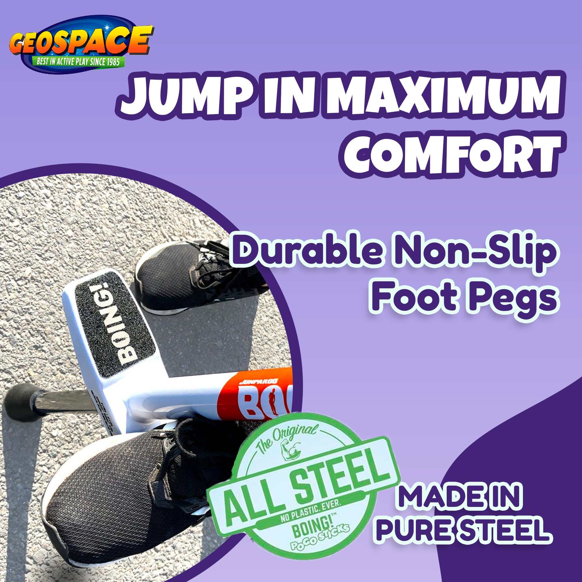 Geospace Jumparoo Boing! 'MAX' Large POGO Stick for Kids, Teens or Riders 90-160 lbs - Excellent Outdoor Active Play Toy - Improves Balance, Coordination as Well Exercise & Fitness (Black/Orange) - Image 5