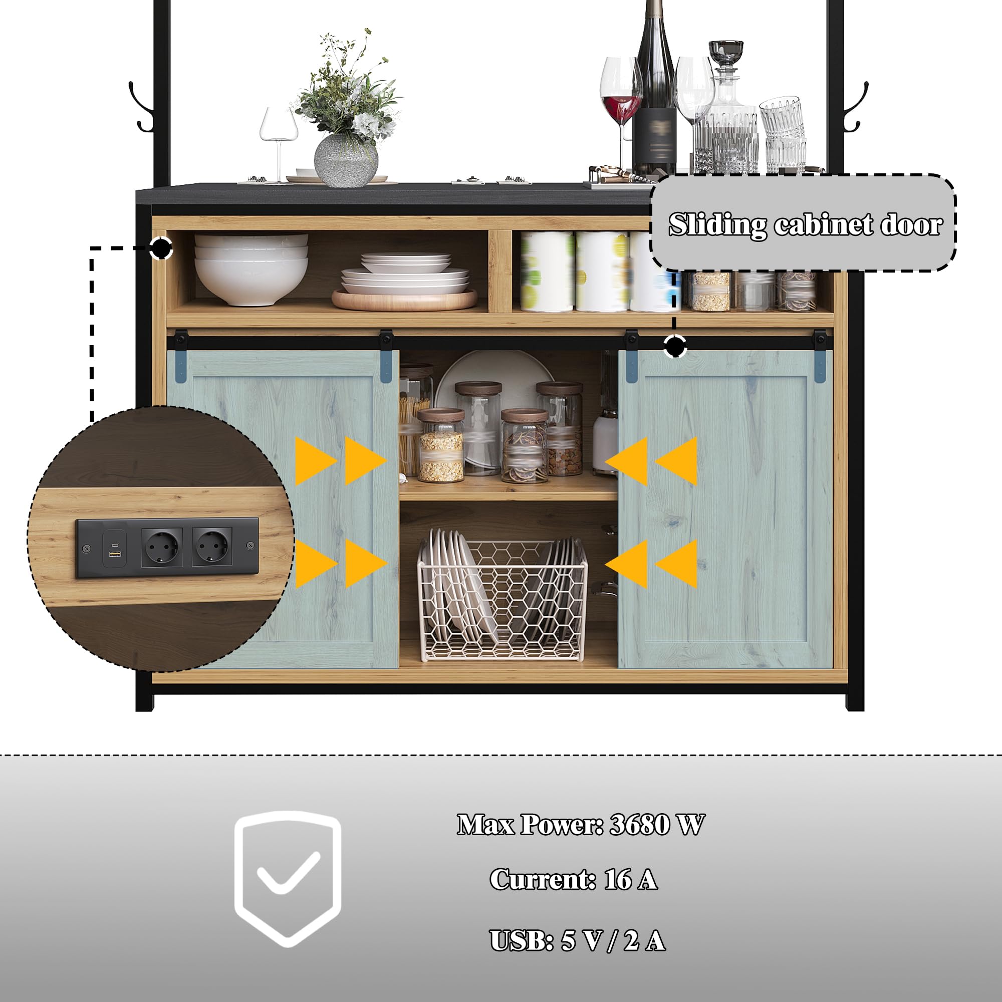 Armadio a isola da cucina con piano di lavoro, altezza 183 cm, mensola sospesa, effetto legno/nero, per cucina e sala da pranzo