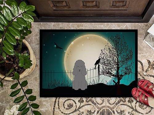 Miniatura 3 de Caroline's Treasures BB2258MAT - Tapete de Halloween plateado de caniche aterrador de 18 x 27 pulgadas, tapete para puerta delantera, para